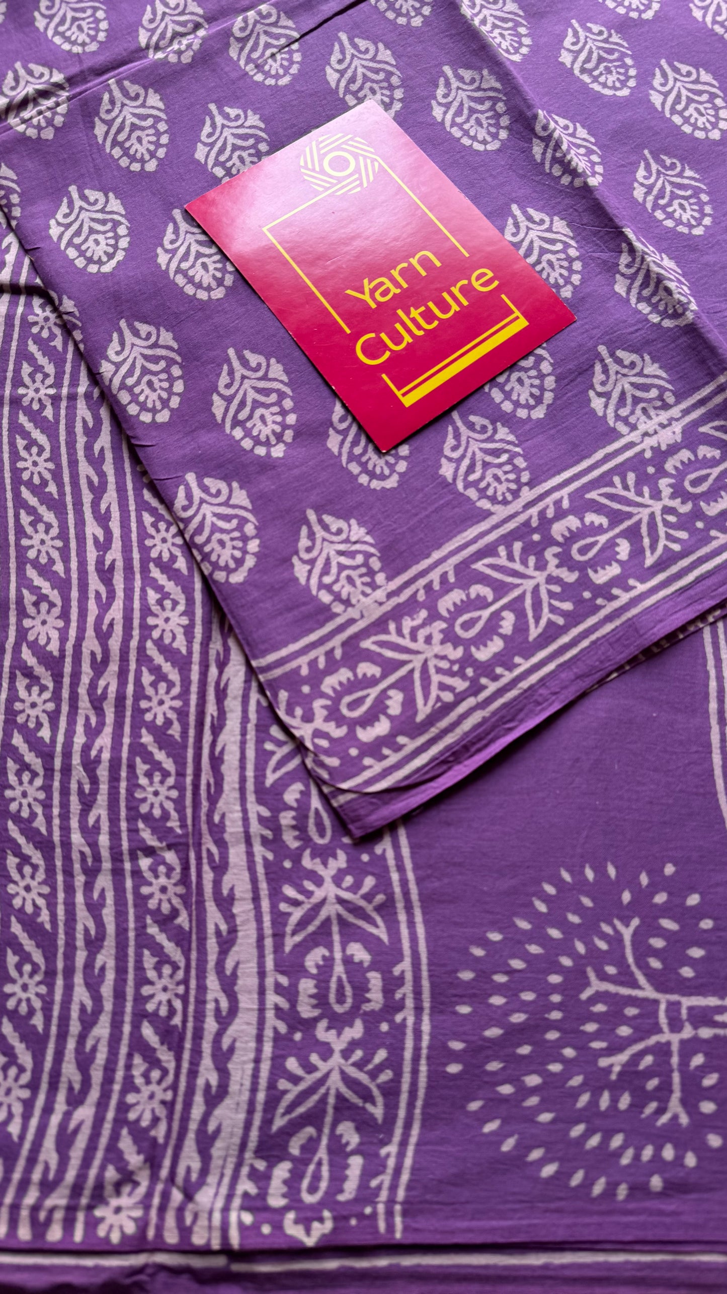 Purple with off white floral block printed soft cotton saree - YCTORCMA17