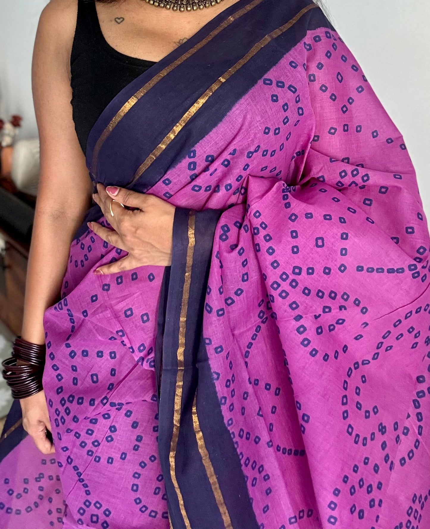 Purple with dark blue contrast, kattuchayam dyed madurai cotton saree - YCCOTNMA237