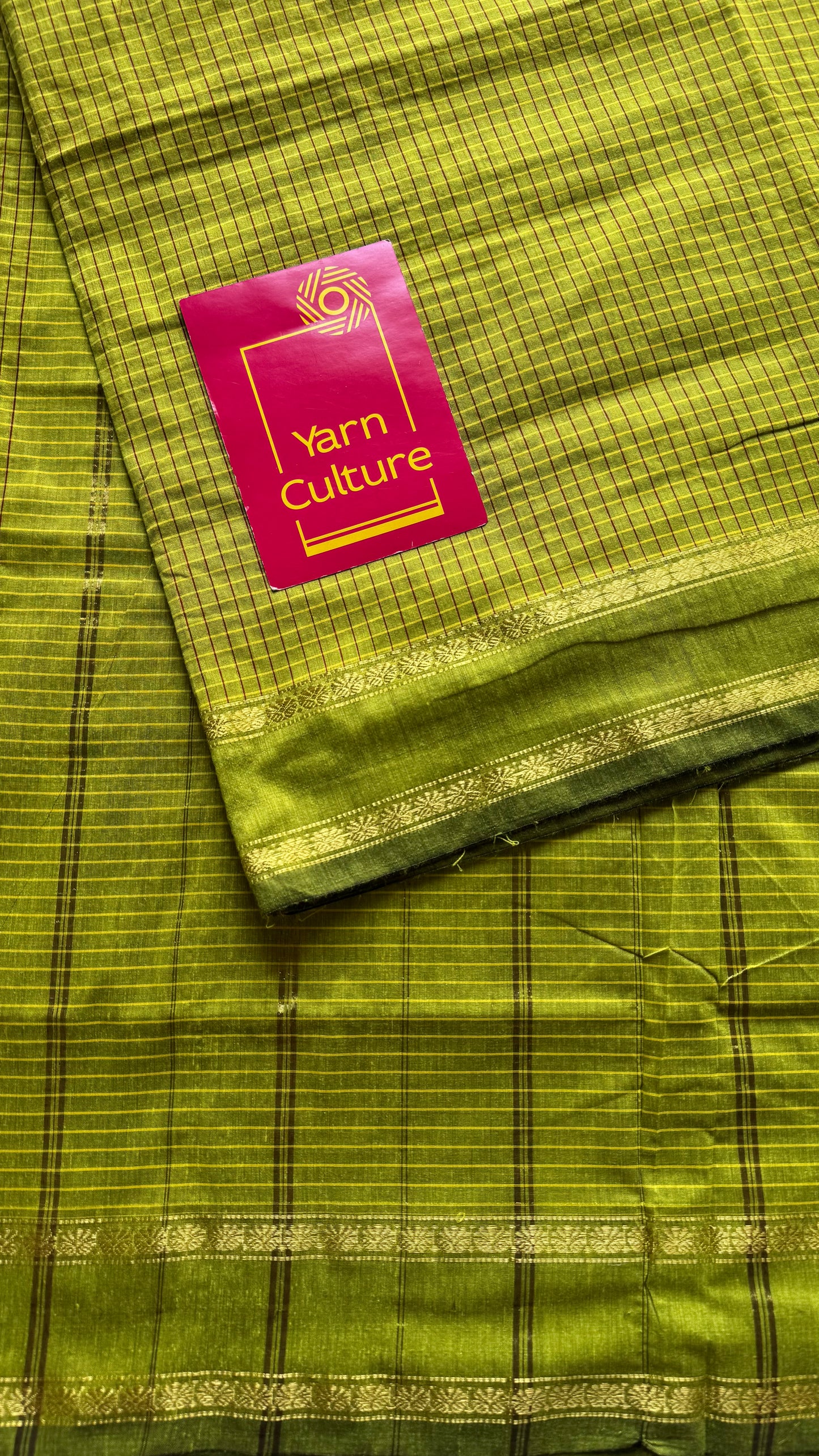 Olive Green, Arani checks, cotton silk - YCCOTNOCAR04