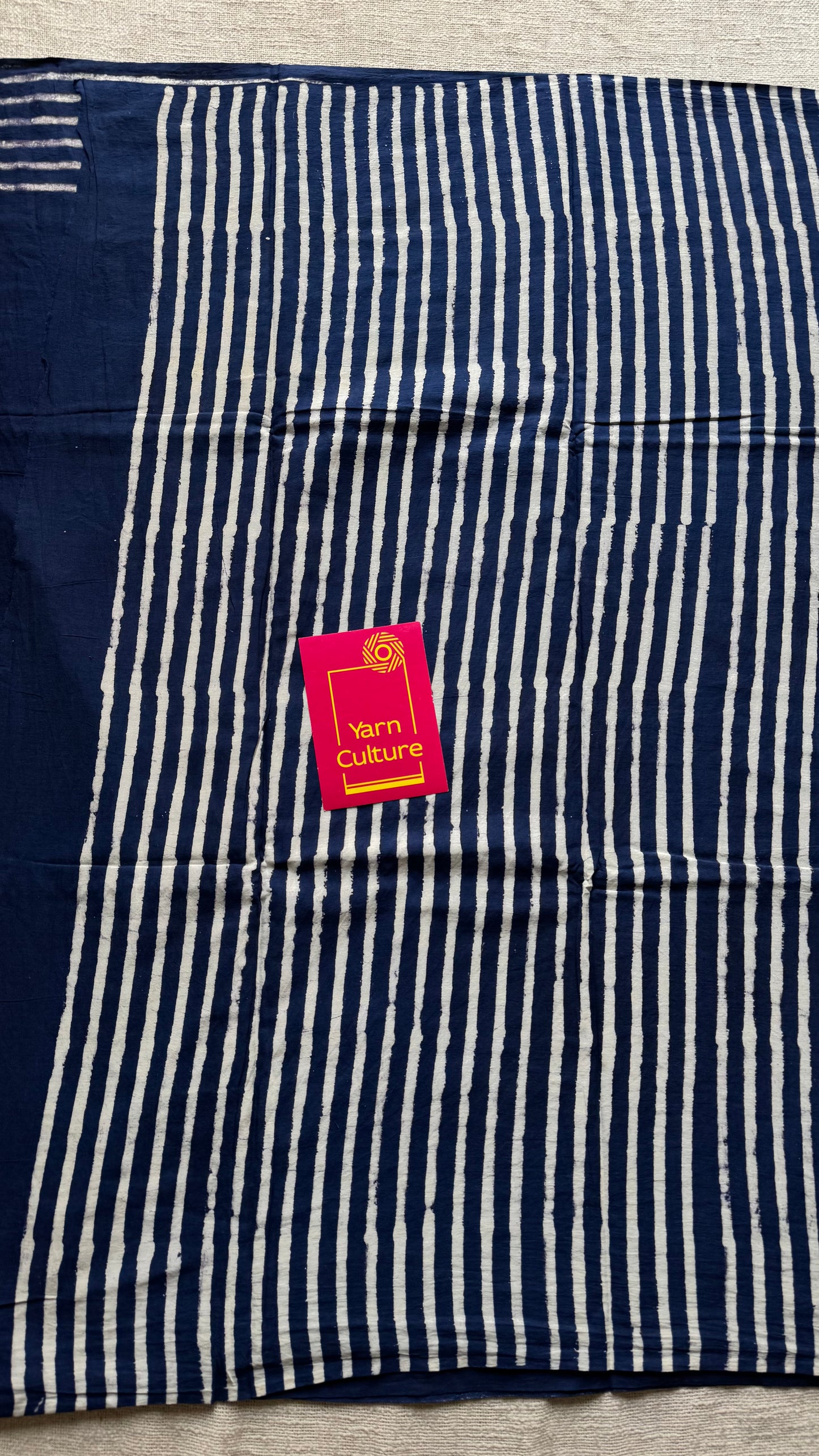 Indigo with red and white cirlce motifs, block printed soft cotton saree - YCTORCMA11