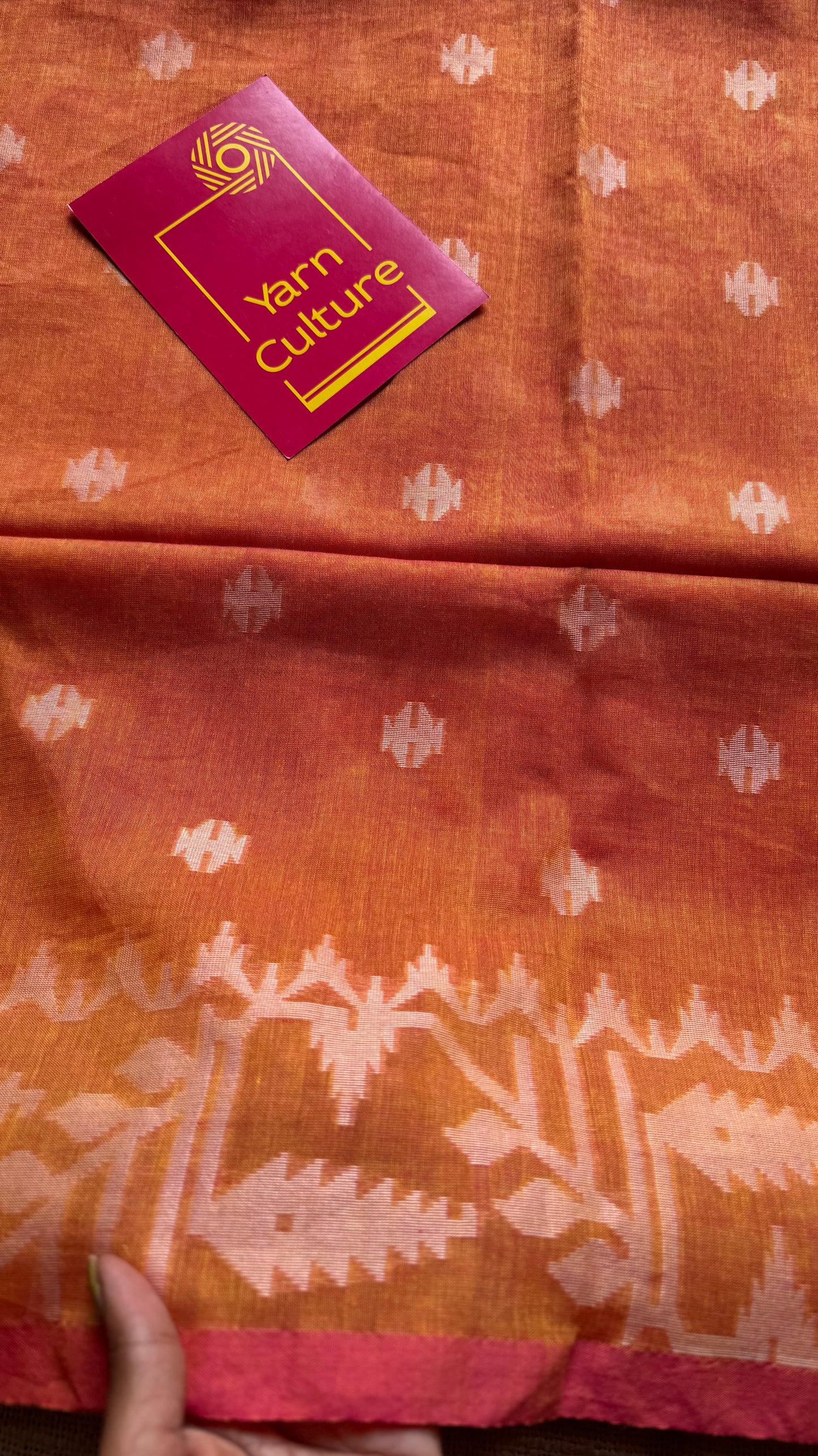 Orange pink double tone jamdani in soft cotton - YCBCKJJA140