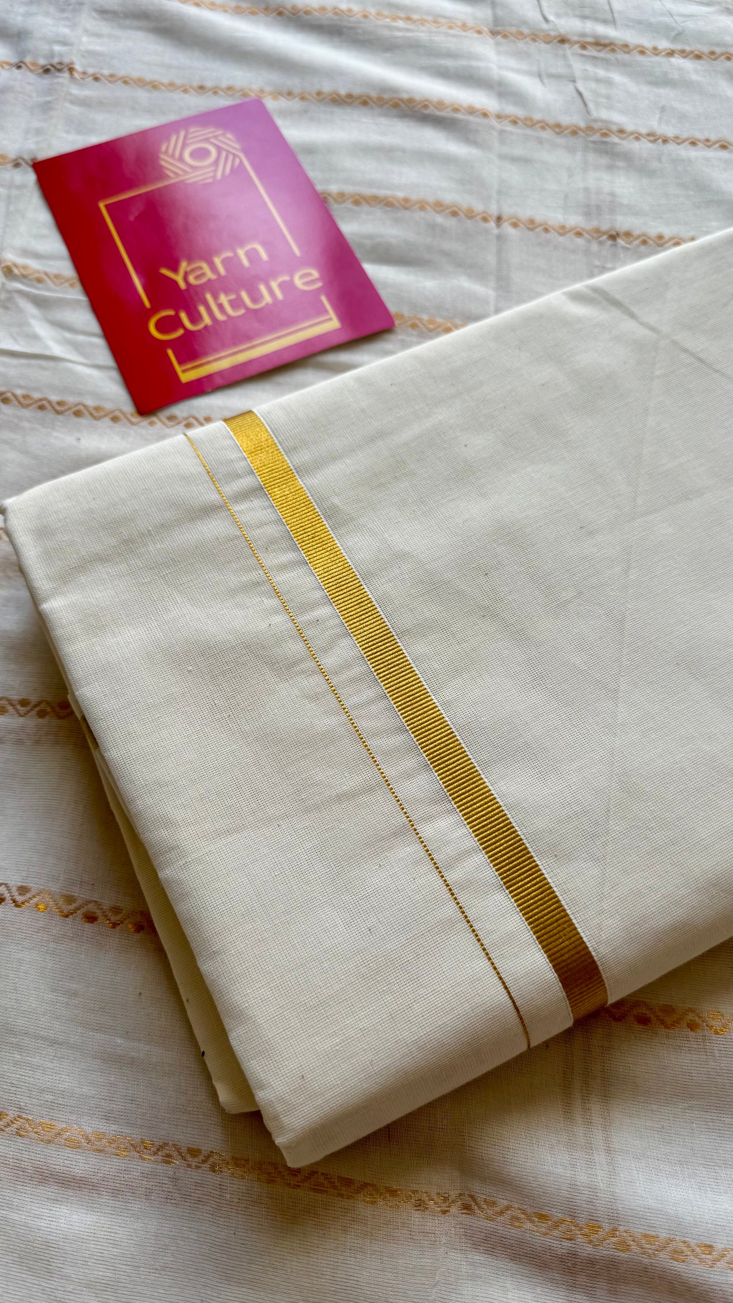 Ivory and gold soft cotton kasavu saree, thin gold border - YCIEON69