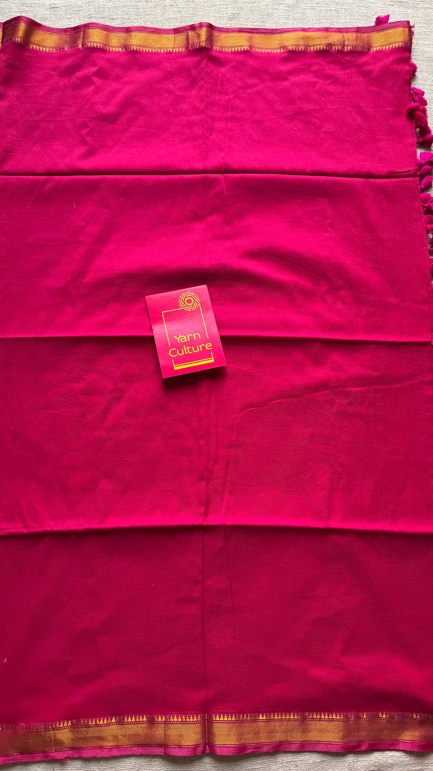 Hot pink soft cotton with maheswari gold zari border - YCBCMCFE217