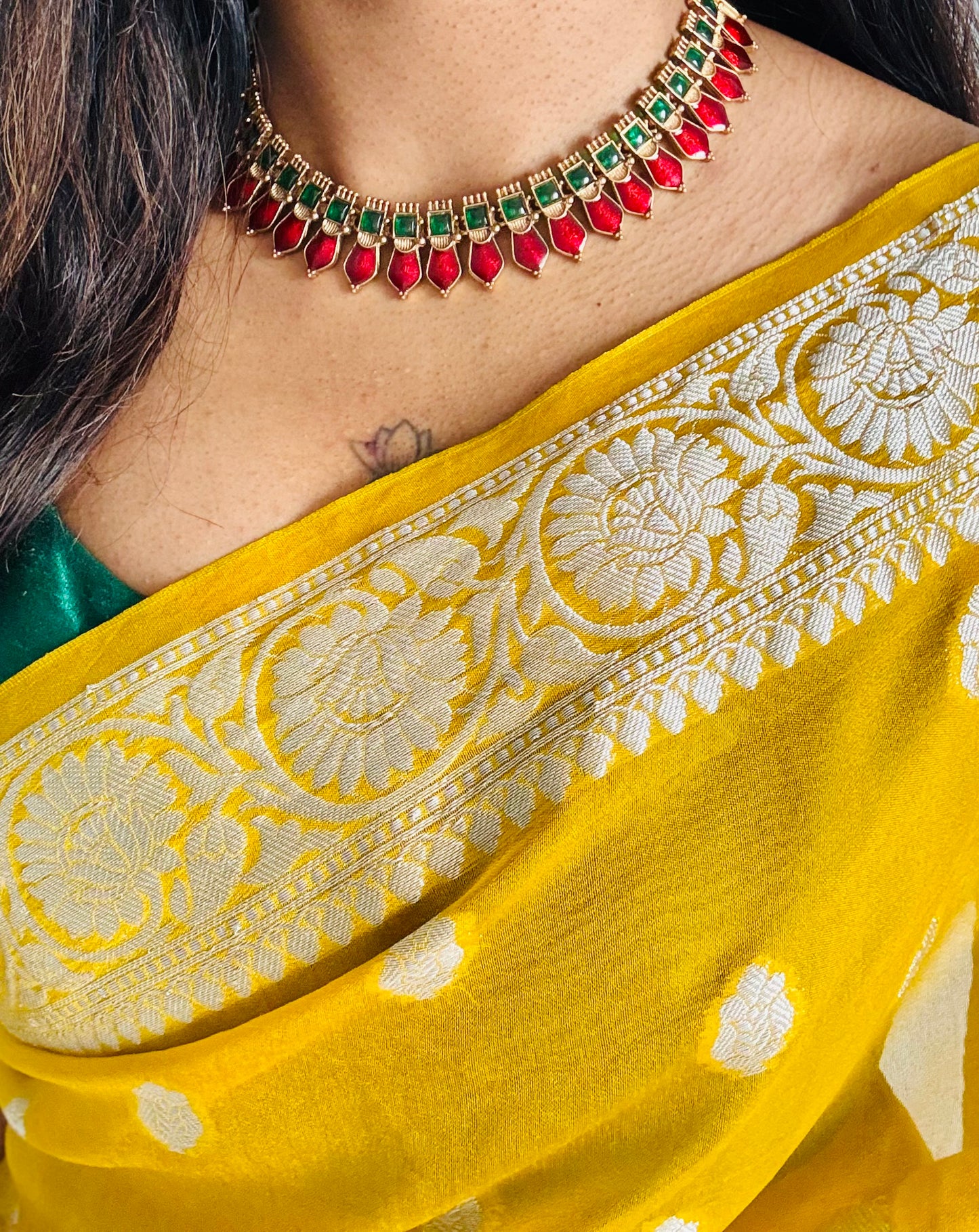 Red nagapadam neckpiece, with earrings - YCGPNP615
