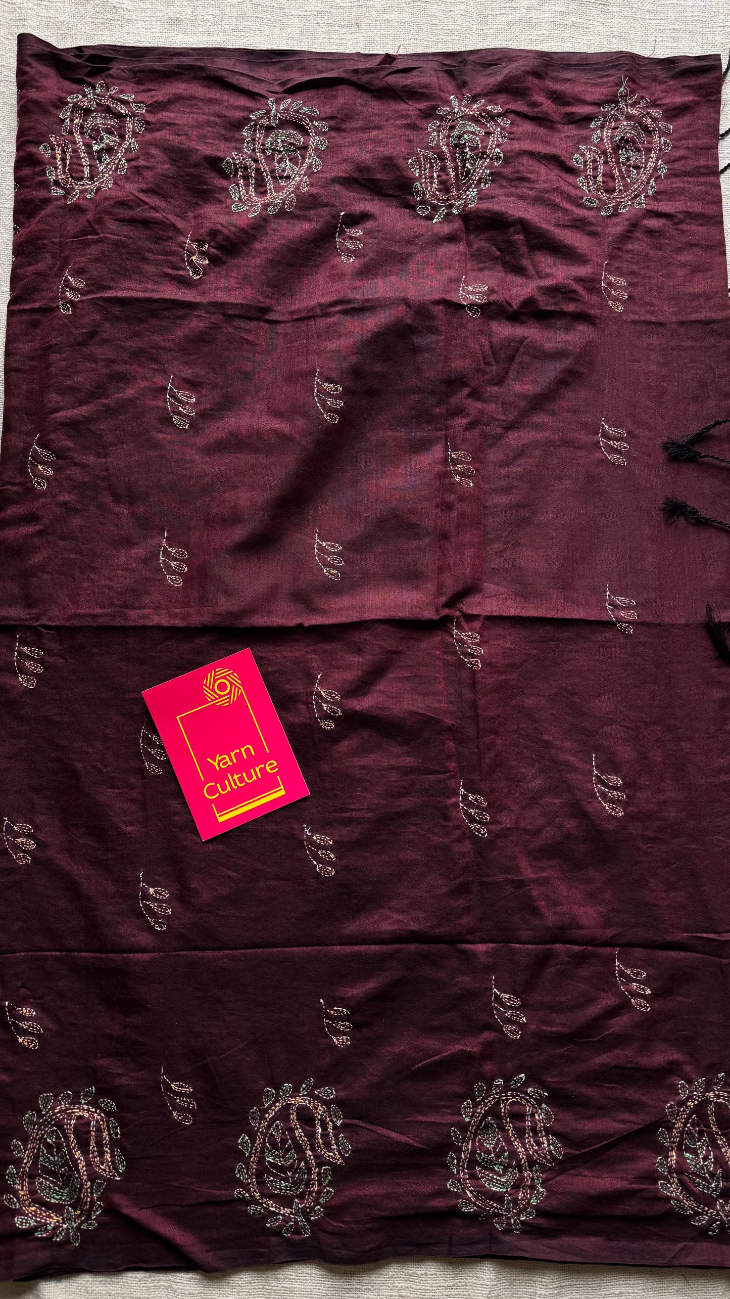 Embroidered maroon kantha weave in soft cotton - YCBCKKJA147