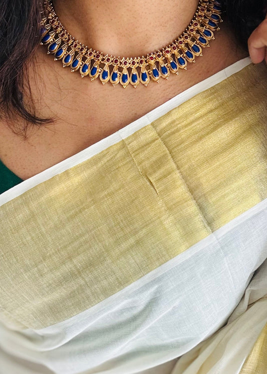 Blue nagapadam necklace with stud earrings - YCAGC138