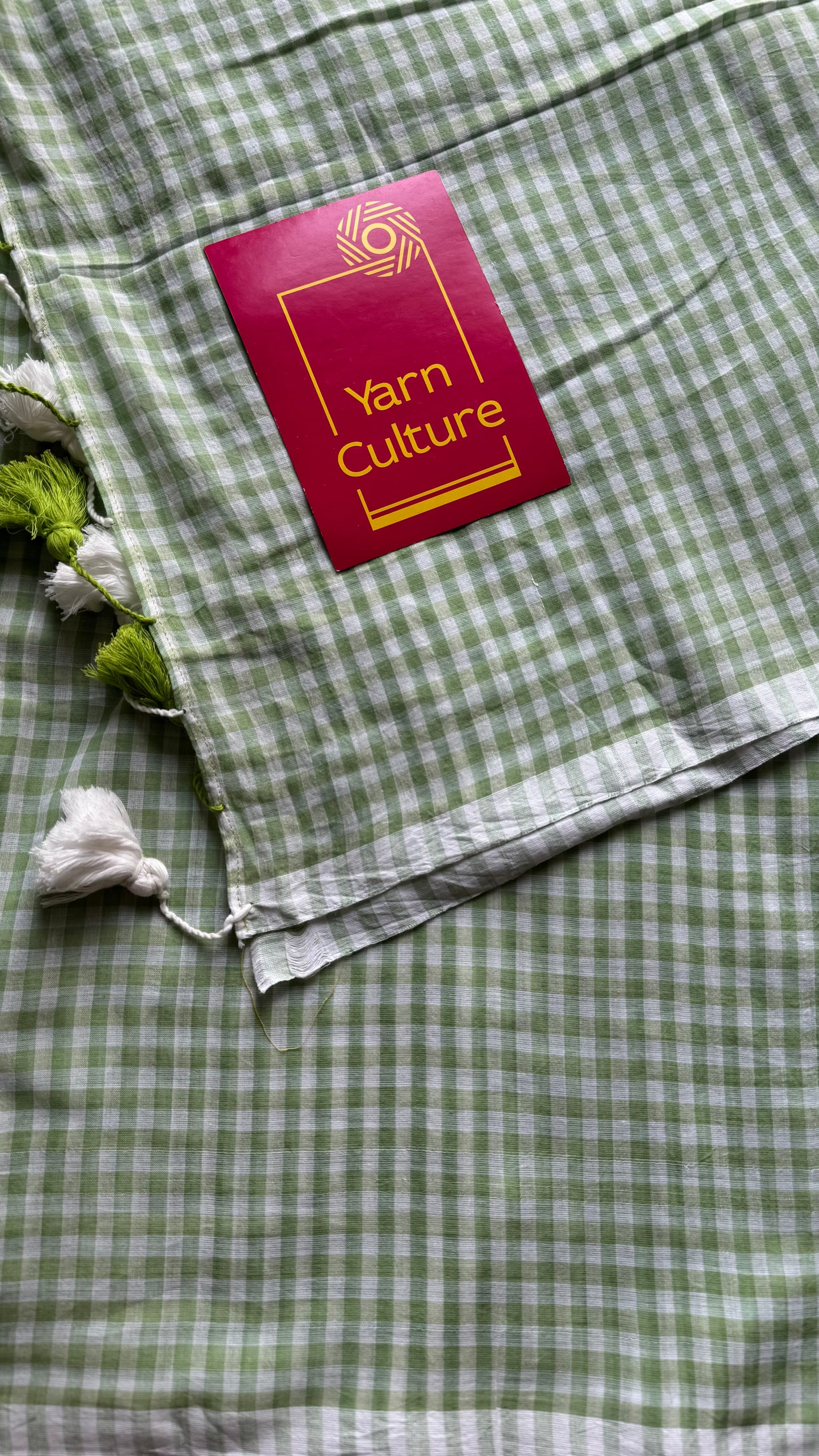 Light green and white checkered mul cotton saree  - YCBCMCCMA27