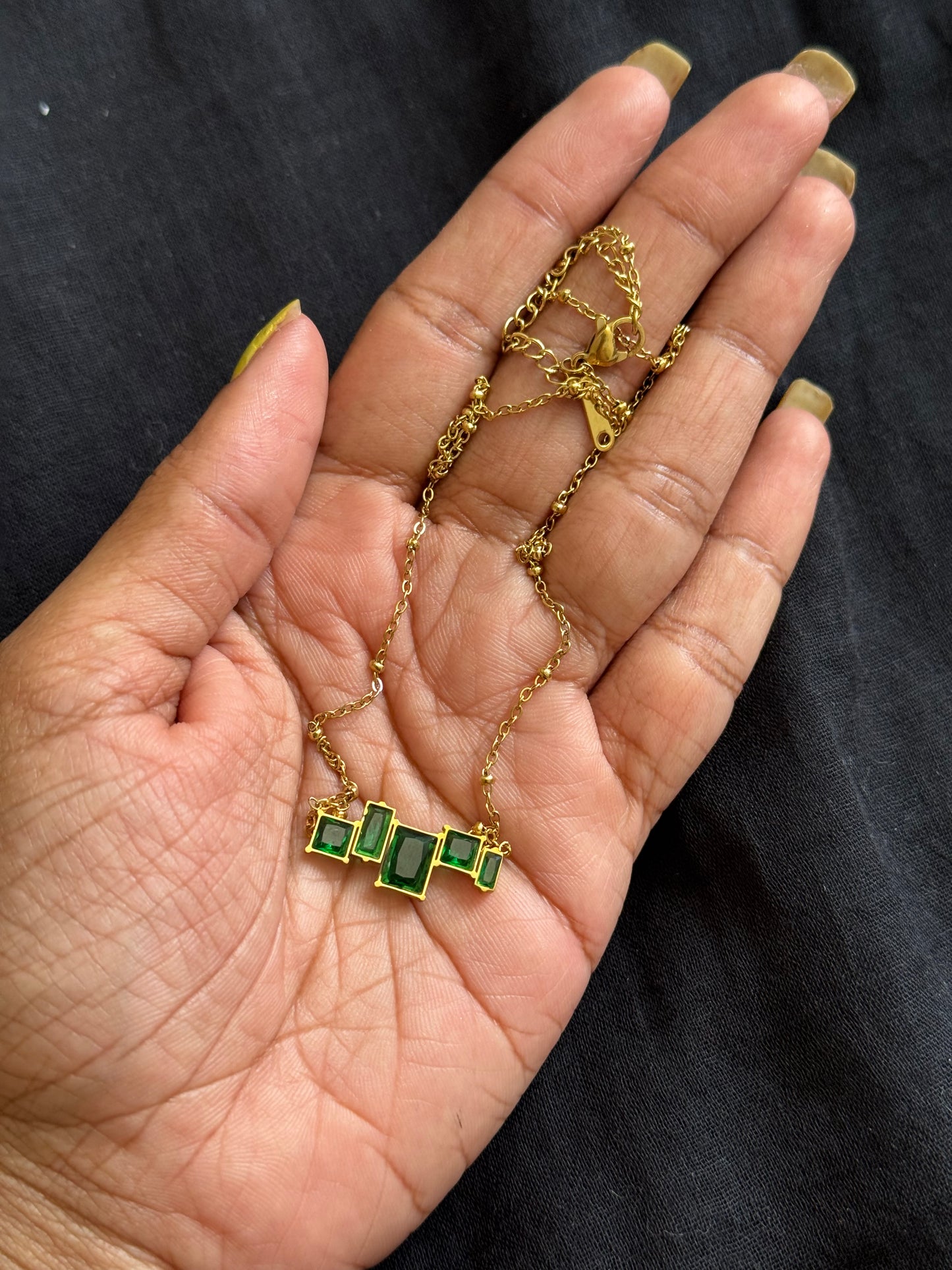 Gold plated chain, multistone green pendant - YCGPC252
