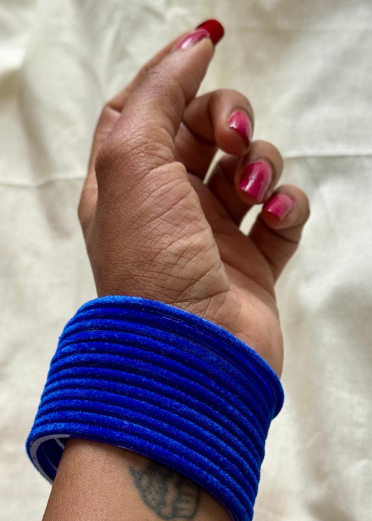 Royal blue velvet glass bangles, set of 12 - YCBANGL345