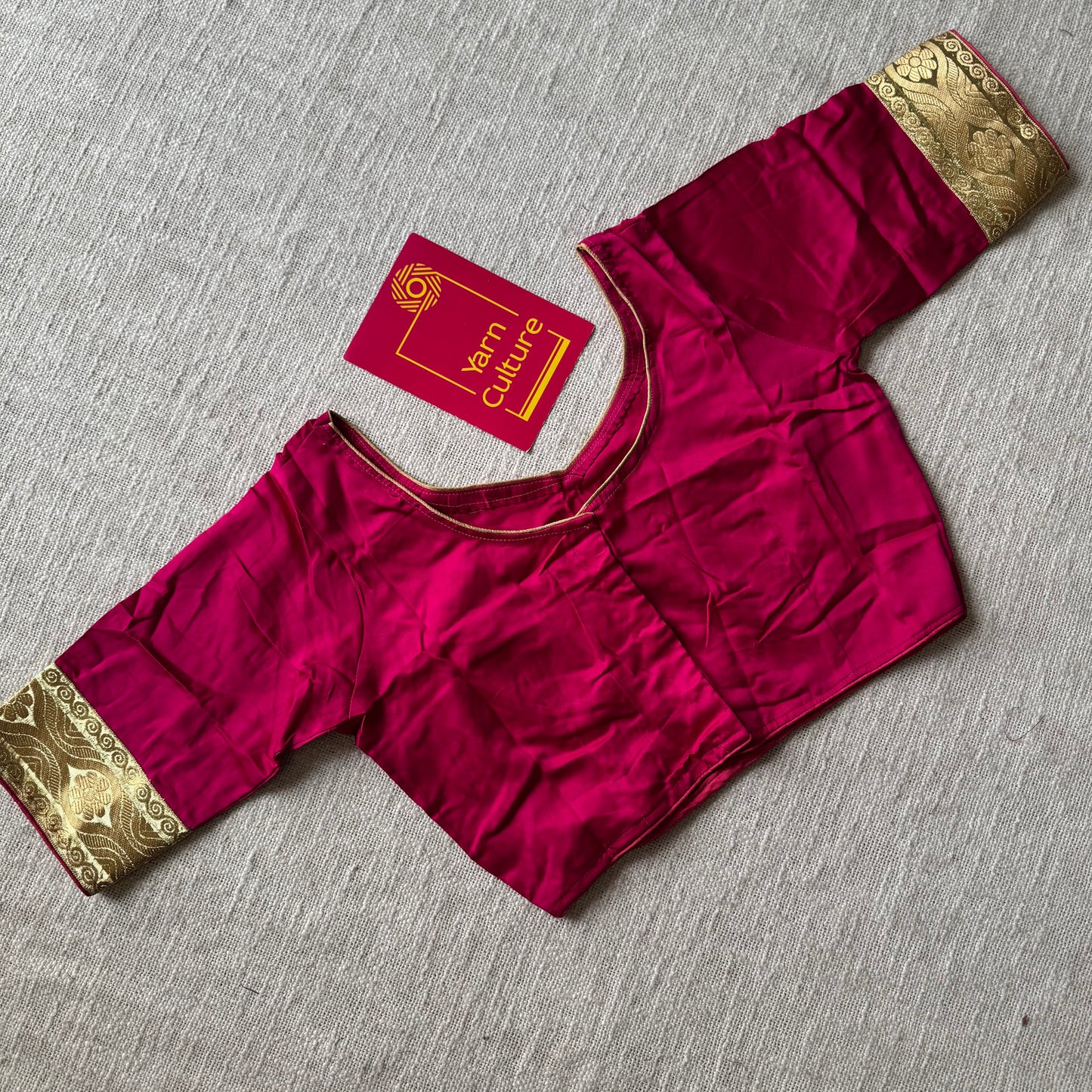 Hot pink with gold zari, cotton silk, size 36 (alterable from 34-40), readymade blouse - YCBLAU04