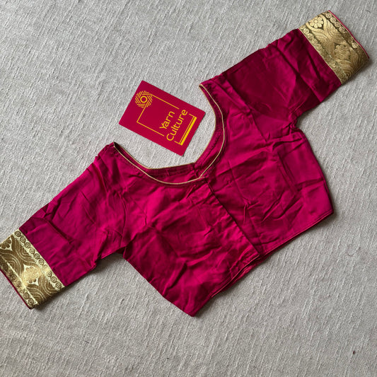 Hot pink with gold zari, cotton silk, size 36 (alterable from 34-40), readymade blouse - YCBLAU04