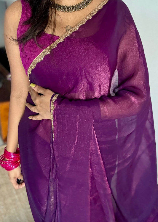 Playful Purple - royal hues, metallic dual tone space silk, embellished border - YCDOSDE62