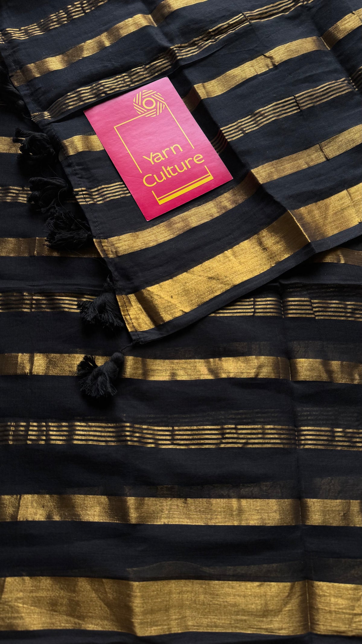 Black mul cotton saree with zari stripes - YCBCMCSE26