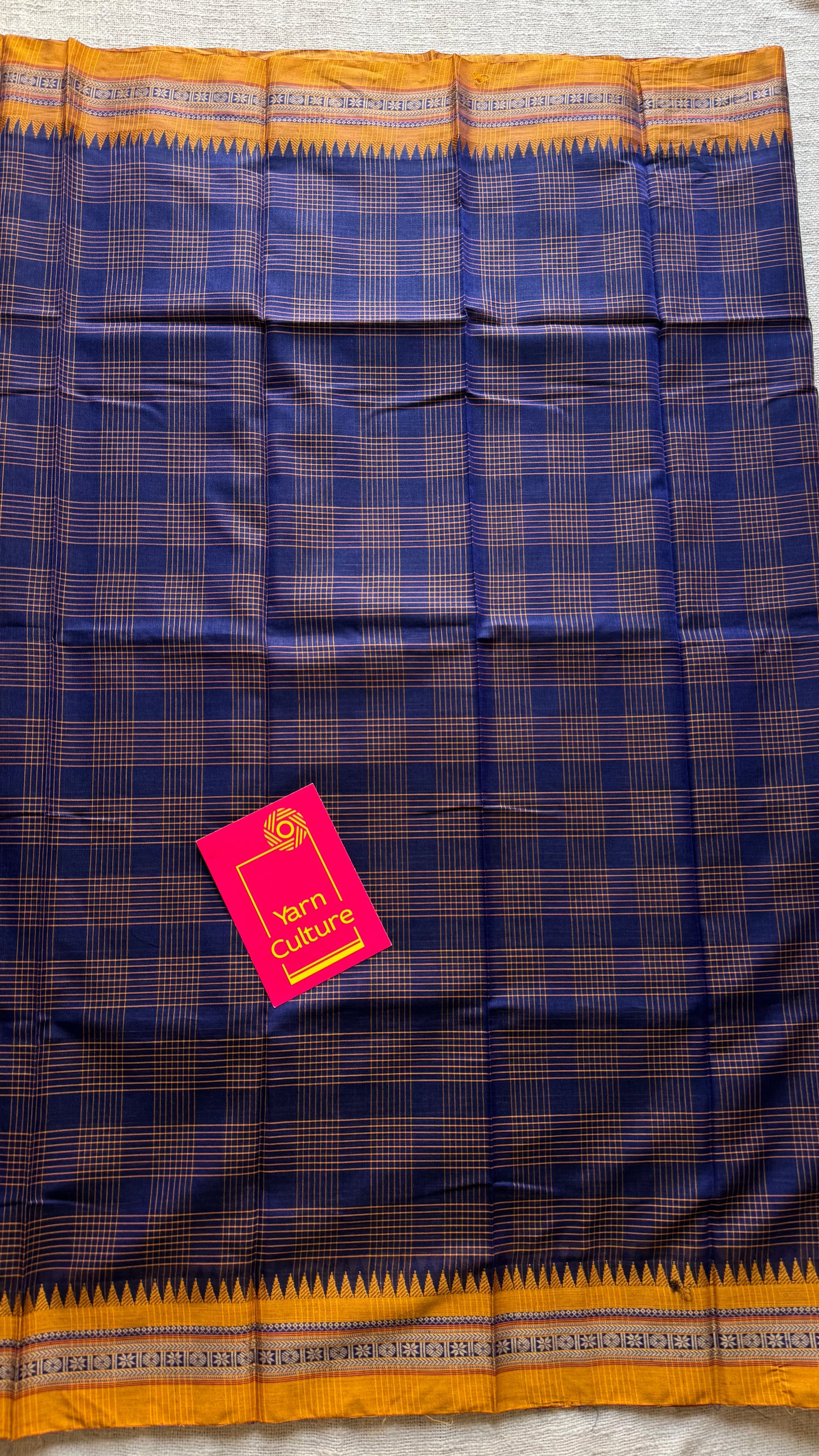 Dark blue checks with yellow border, handloom, soft cotton - YCLOKC219