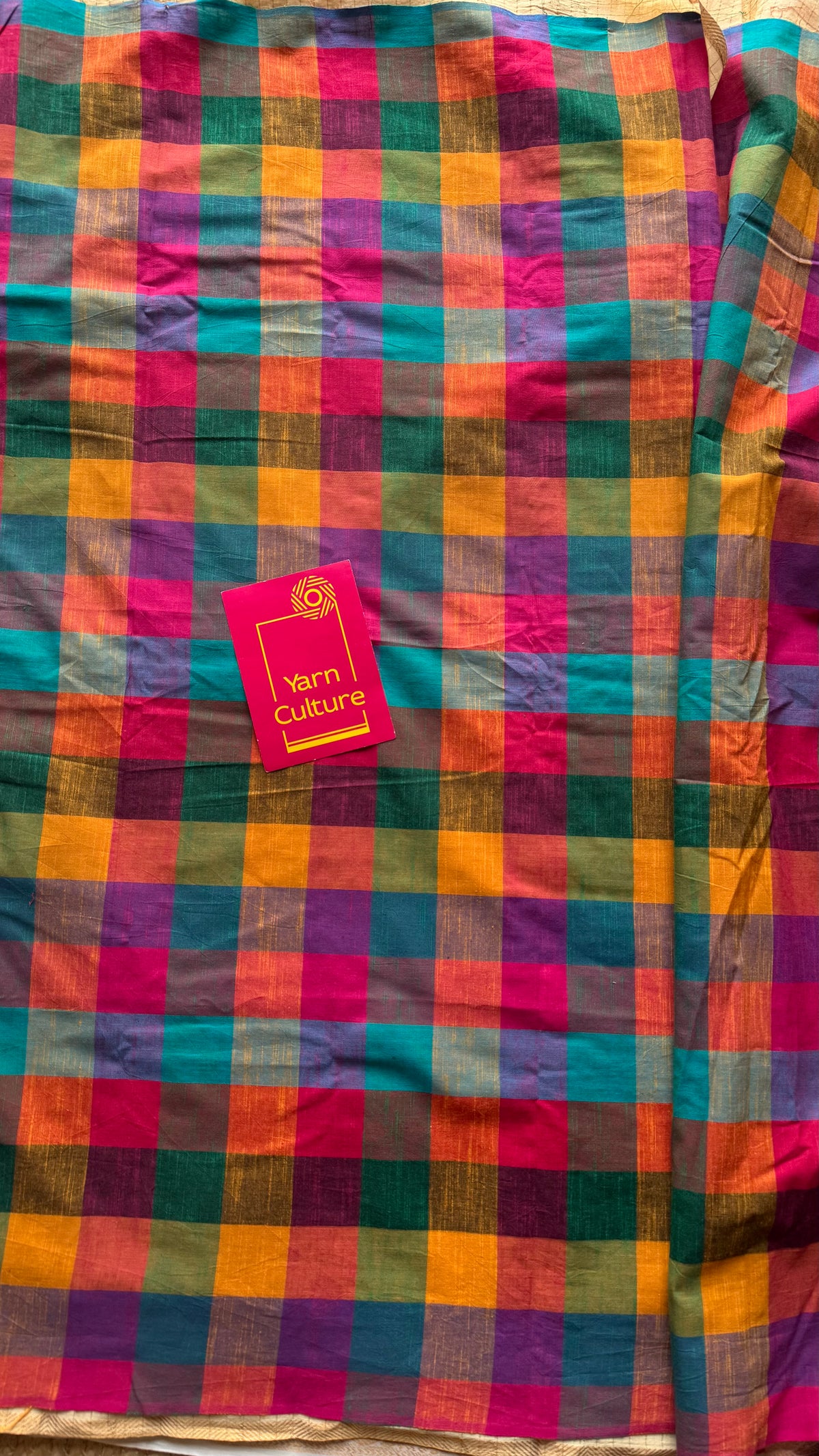 Ivory with multicoloured madras checks, cotton half and half saree - YCCOTNIDOC162