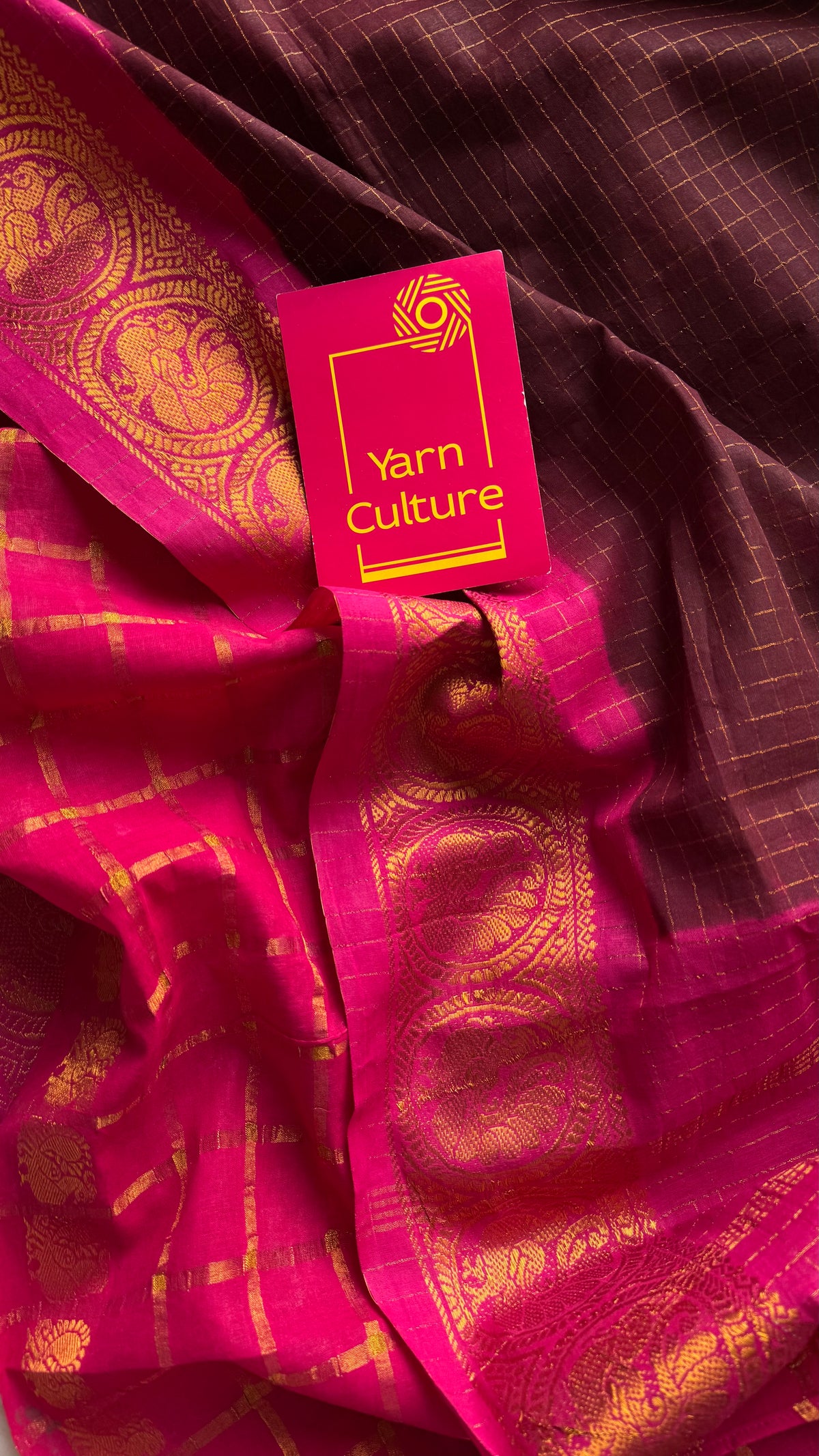 Dark maroon and hot pink sungudi cotton half-half saree - YCCOTNIDOC23