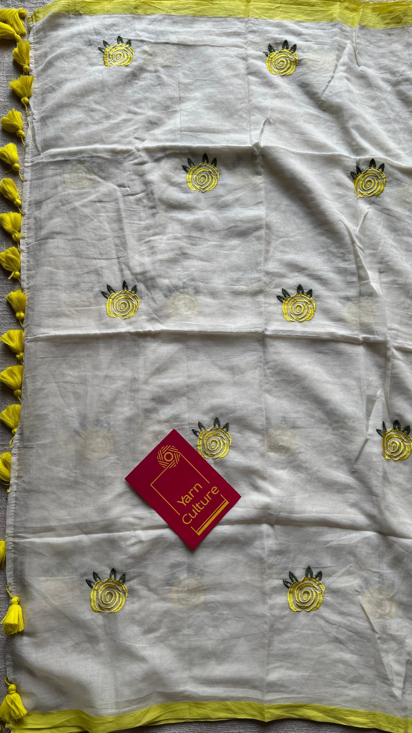 Cream mul with lemon yellow rose thread embroidery - YCBCMCNO76