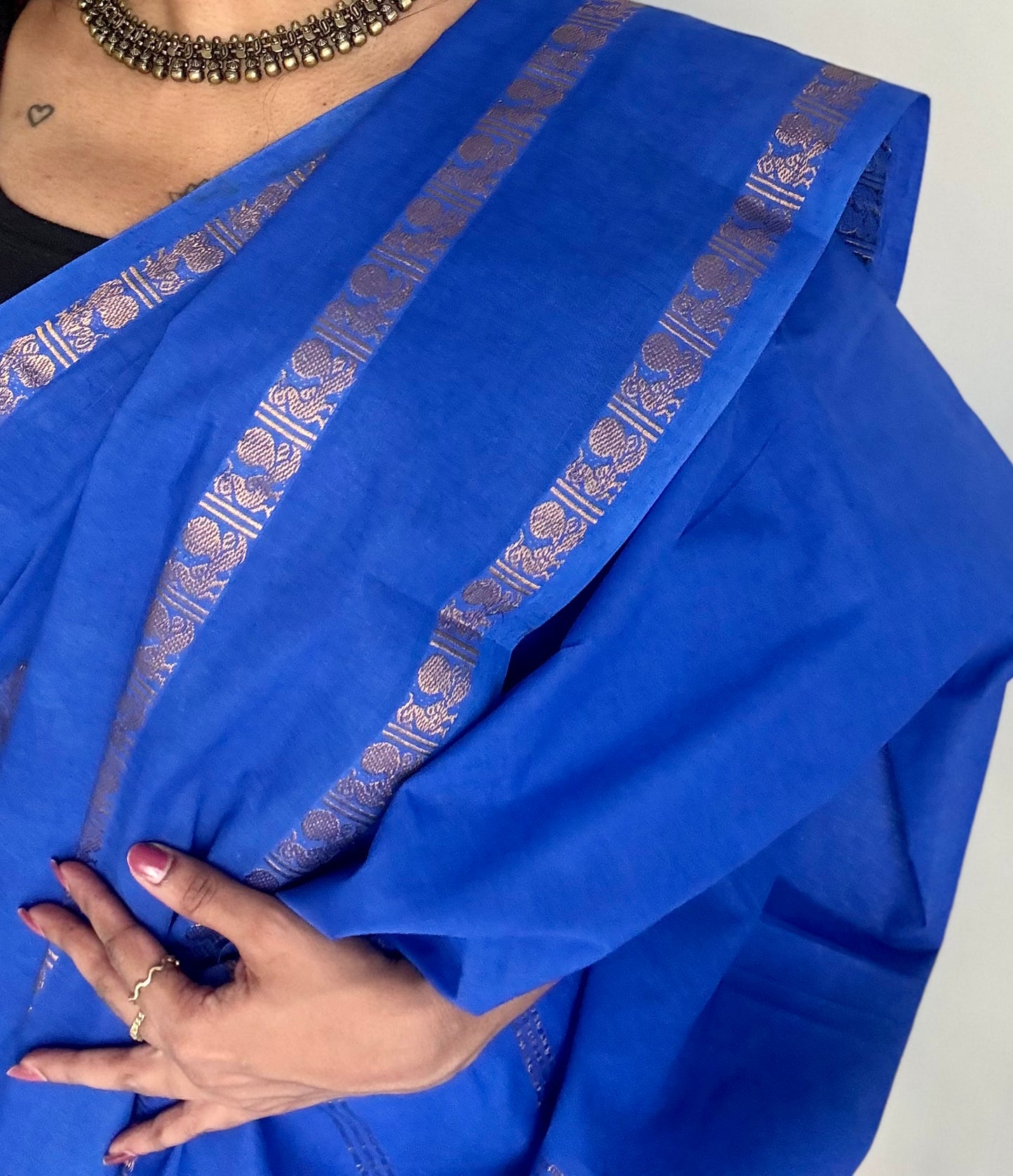 Electric blue rettaipettu peacock gap border, kattuchayam dyed madurai cotton saree  - YCCOTNMSAP97