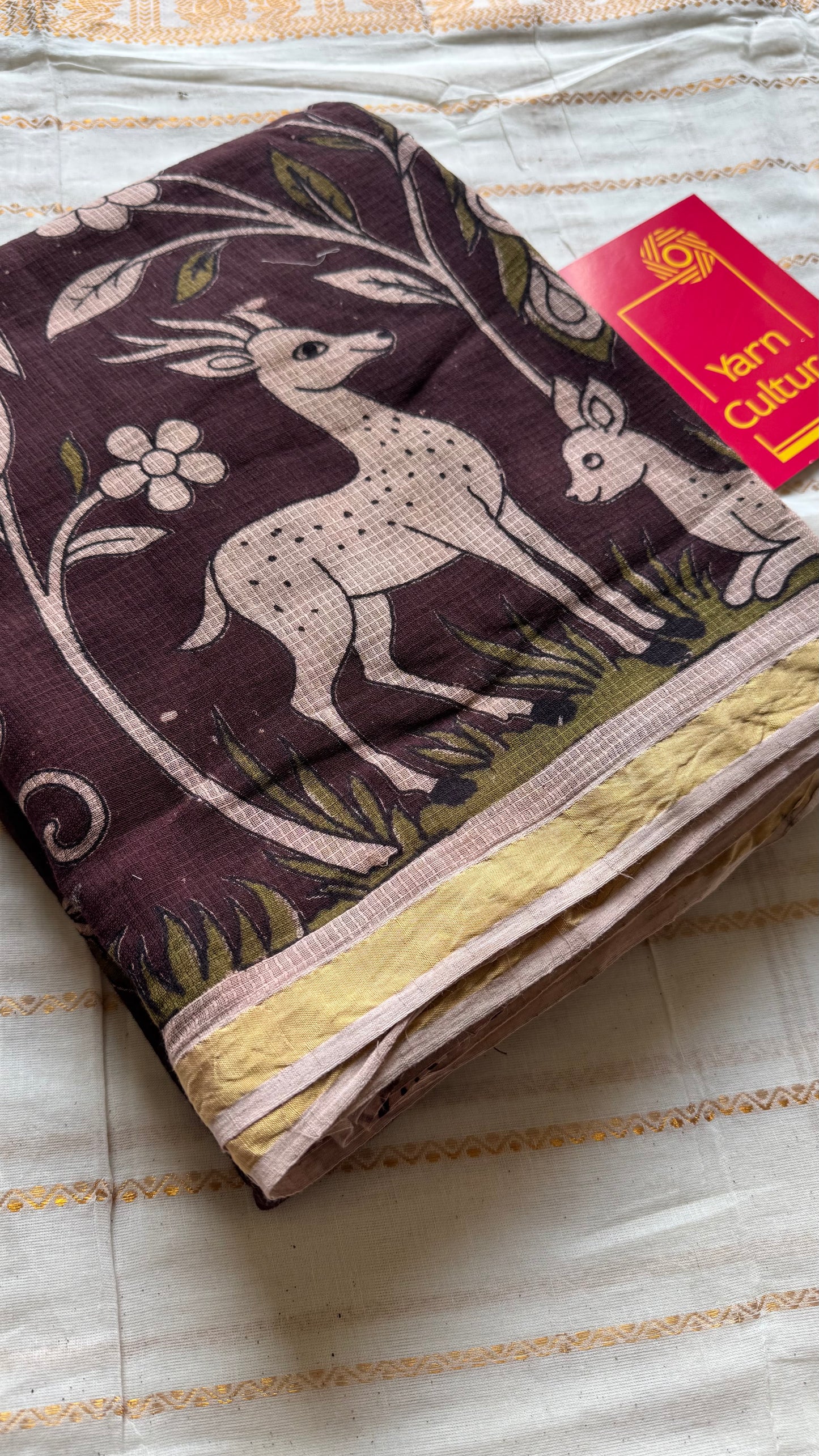 Purple brown floral kalamkari saree in kota - YCWOTDMA355