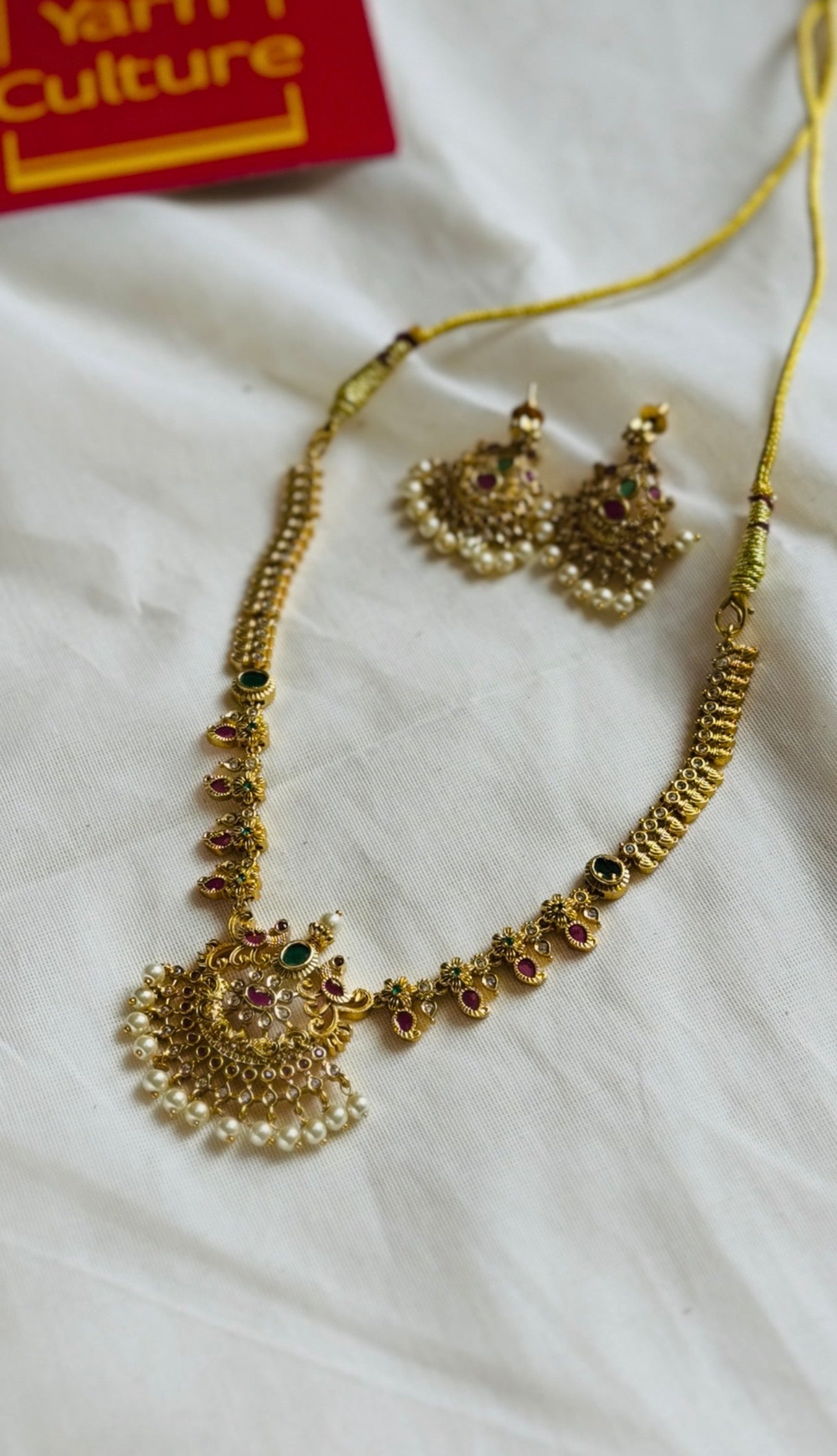 Ruby white stone necklace, with earrings - YCGPNP782
