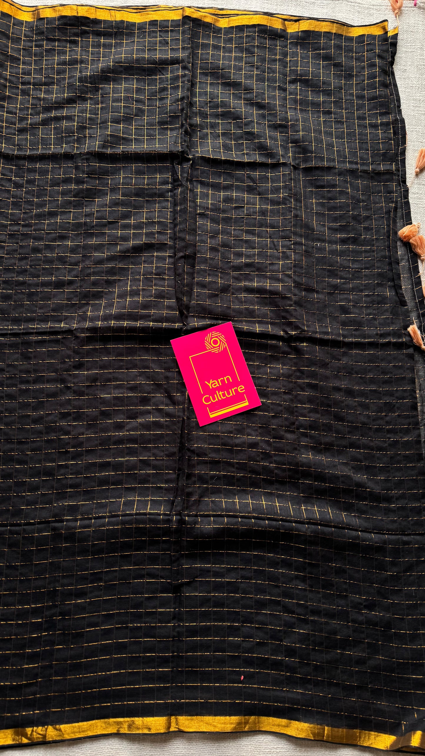 Black mul with gold checks and zari border - YCBCMCDE20