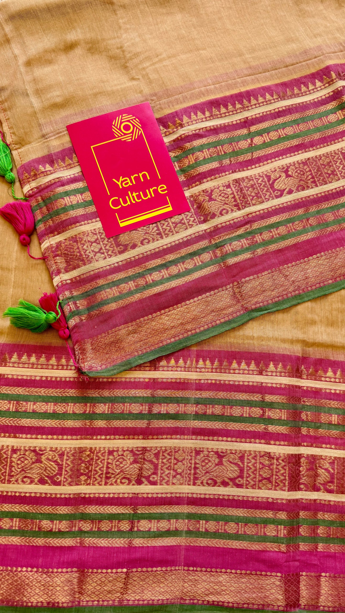 Sandal mul saree, multicoloured wide kanchi border - YCIEON37