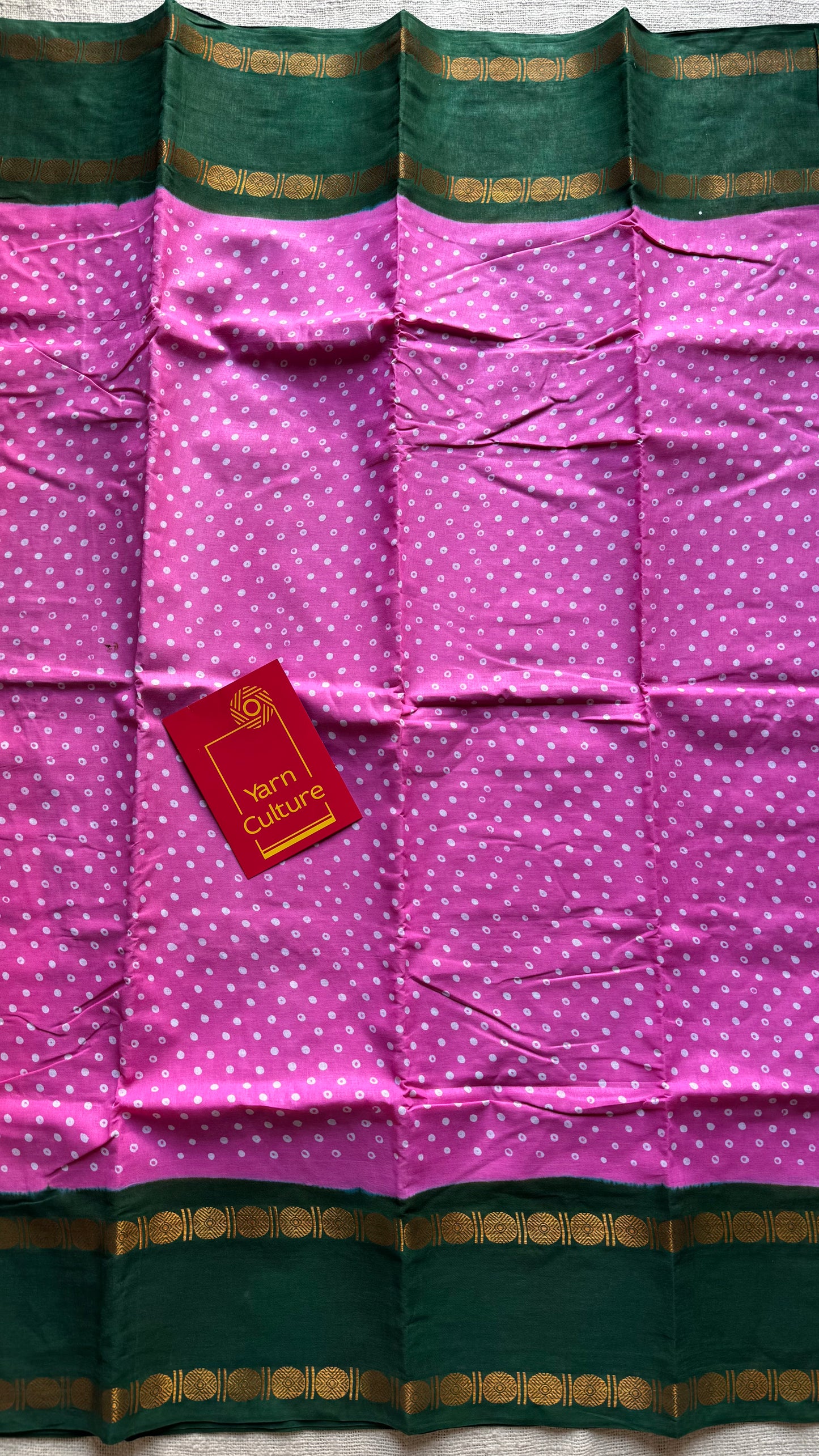 Baby pink with green printed sungudi, madurai cotton - YCCOTNSUDE102