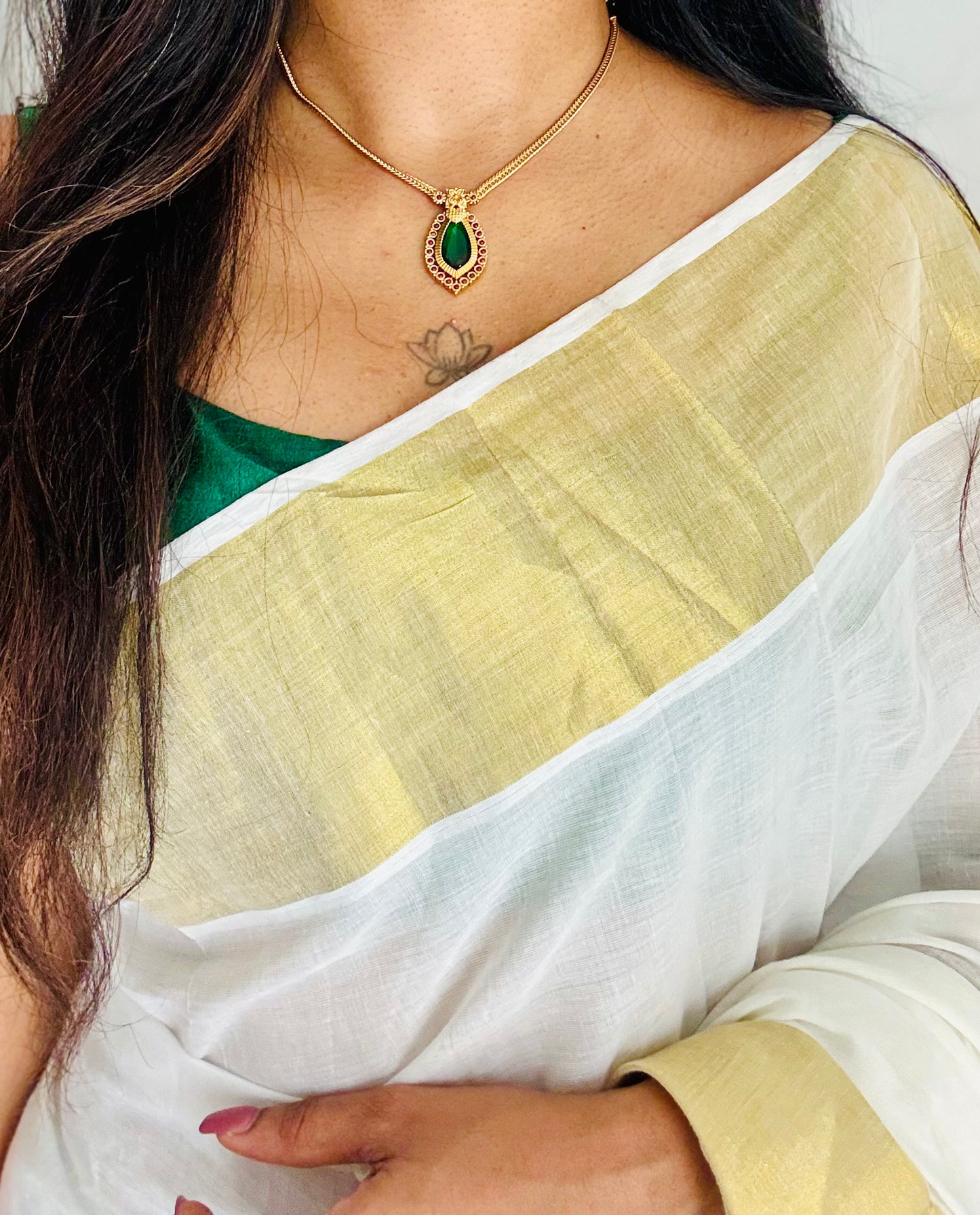 Green nagapadam single pendant neckpiece, with earrings - YCGPNP786