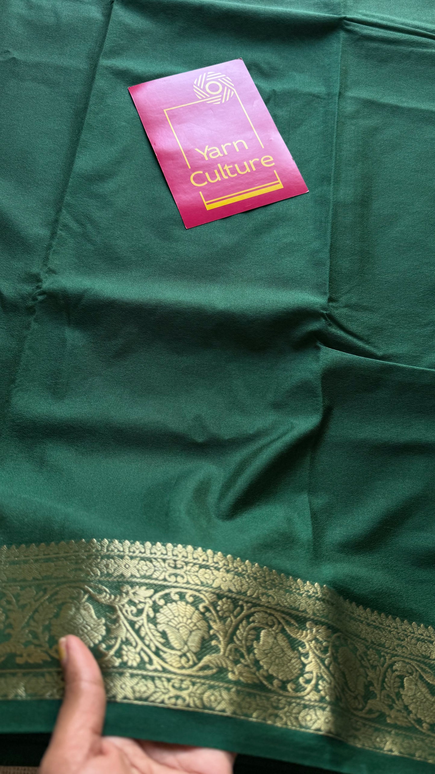 Dark green Mysore semi crepe silk saree - YCLOKFE240