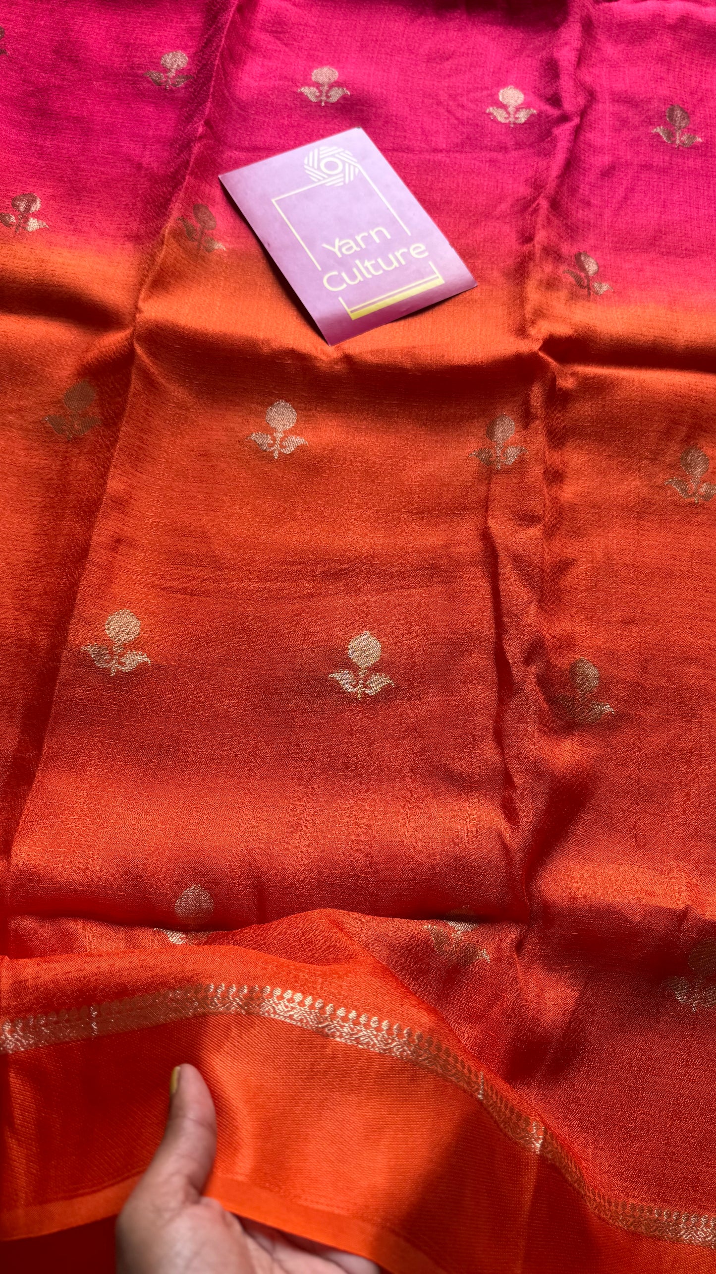 Magenta orange dual tone in viscose soft silk with satin border, jacquard zari motifs - YCDOSFE193