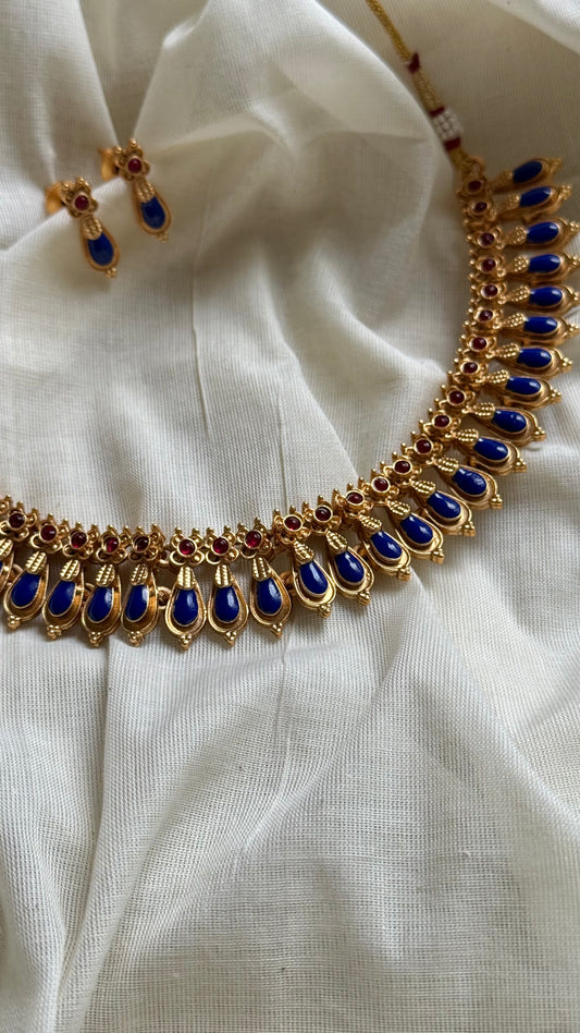 Blue nagapadam necklace with stud earrings - YCAGC138