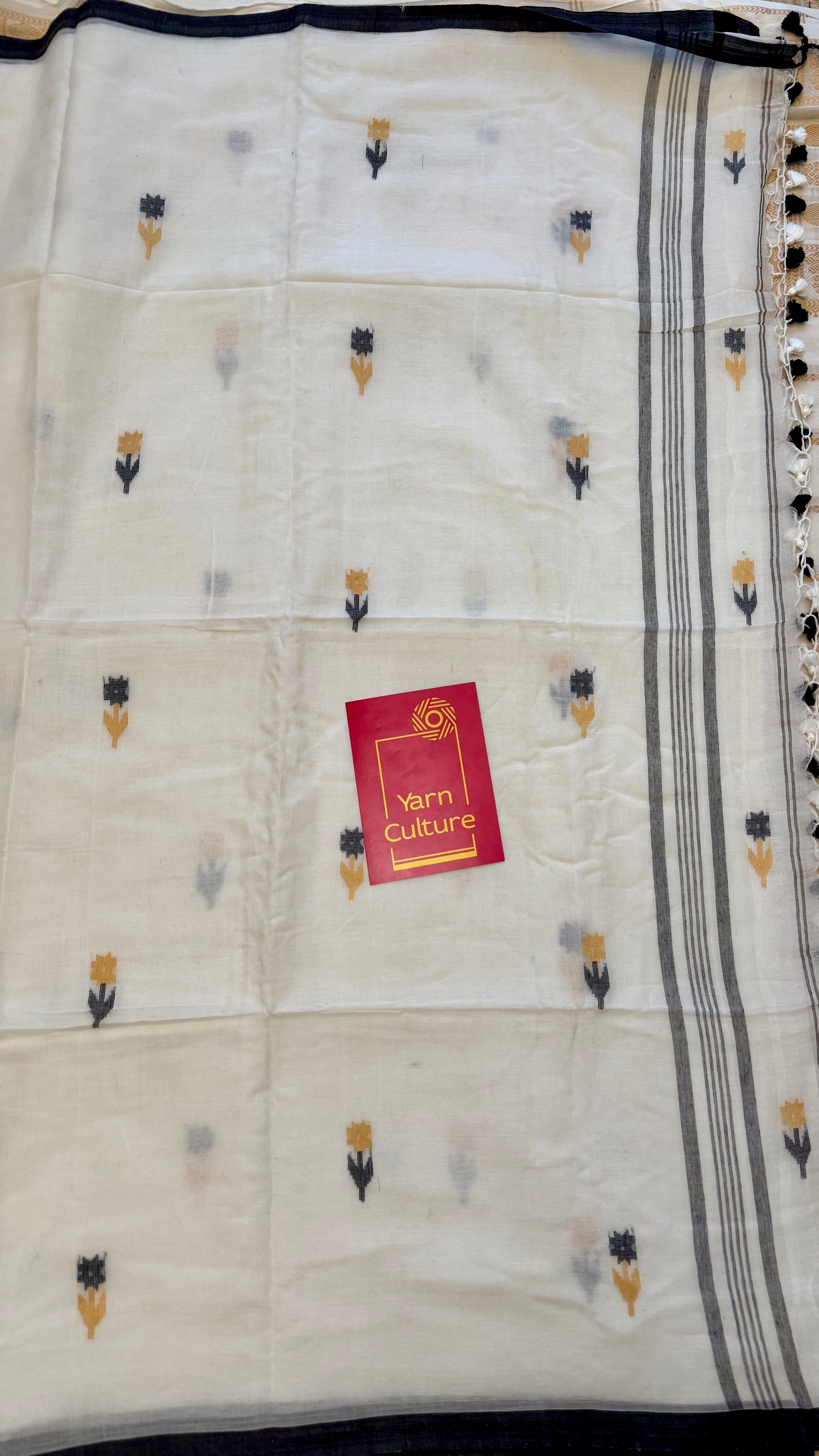 Ivory soft cotton saree, jamdani floral work - YCIEON31