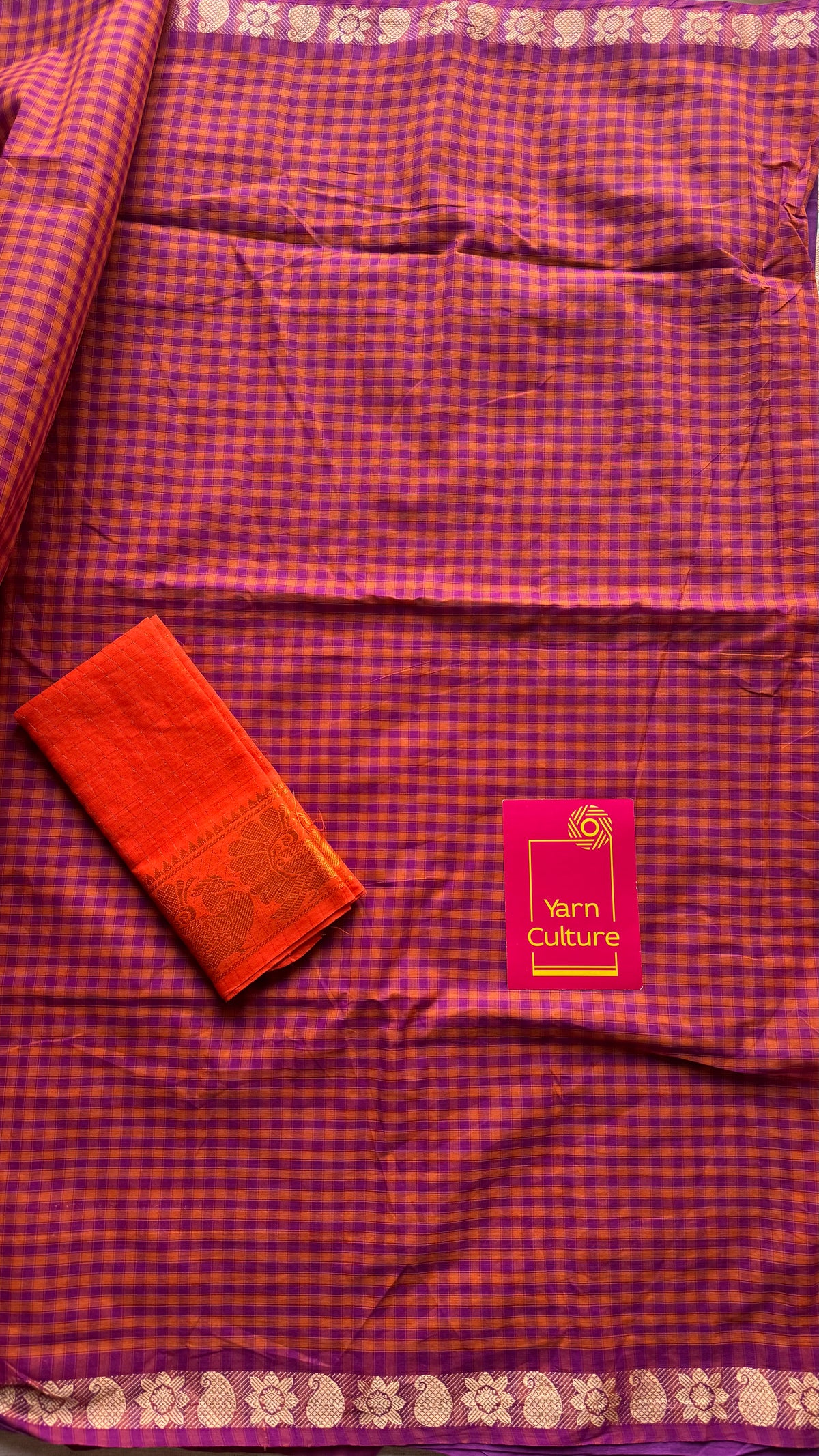 Purple with orange and magenta, sungudi and chettinad cotton half-half saree - YCCOTNIDOC37