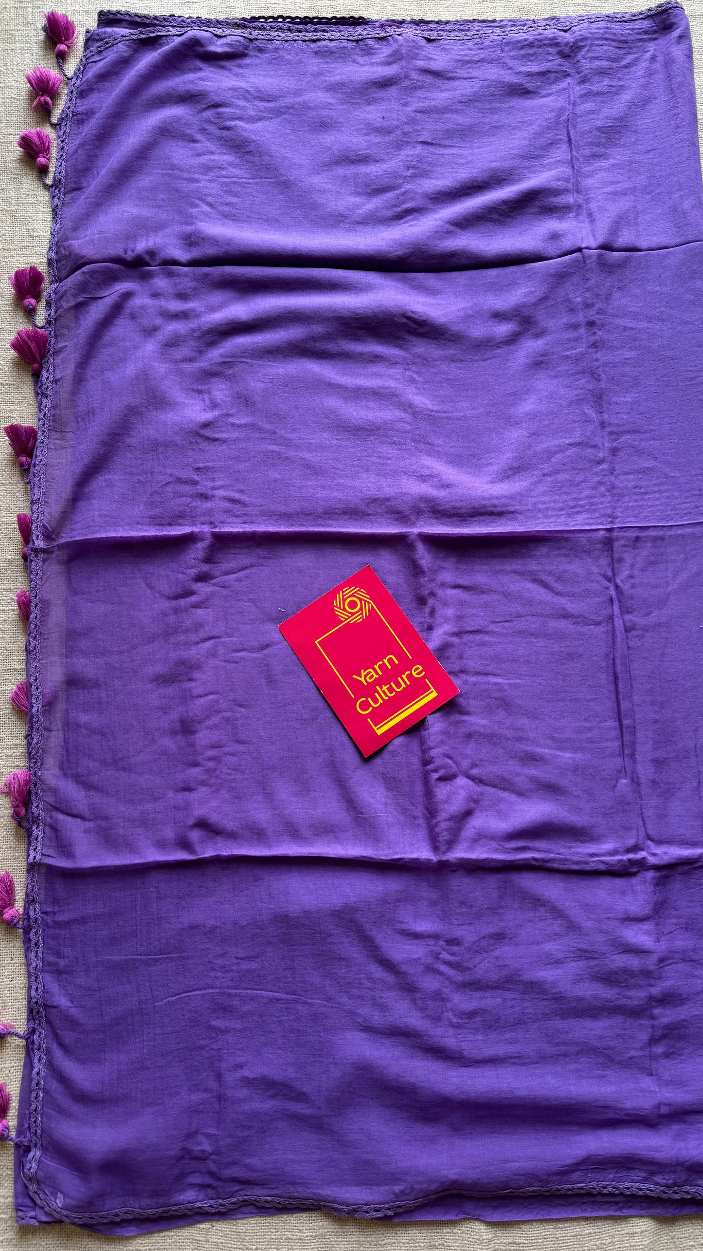 Lilac plain mul saree with lace border - YCBCMCFE404