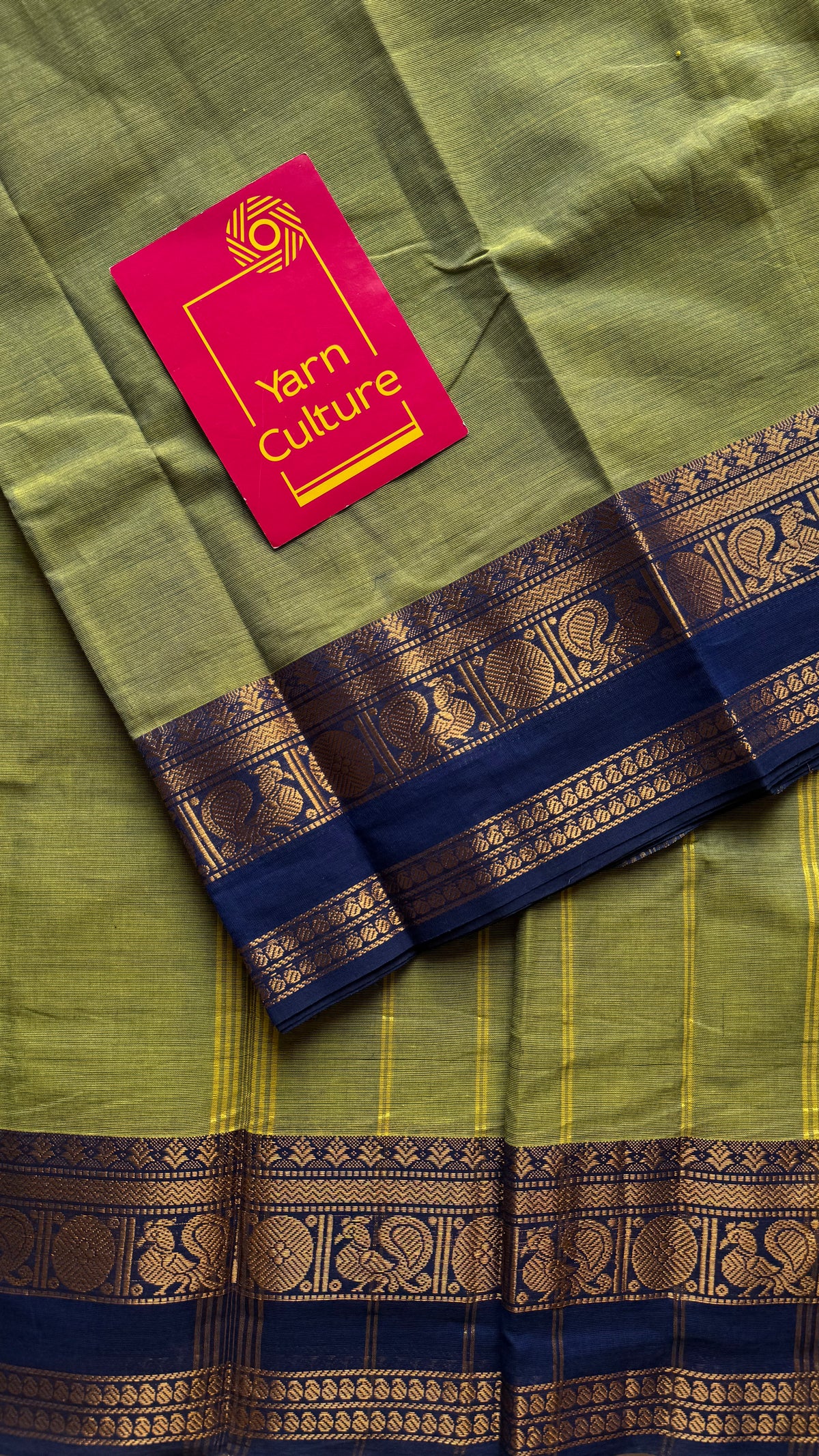 Green with blue gap zari border, kanchi cotton saree - YCCOTNCCOC115