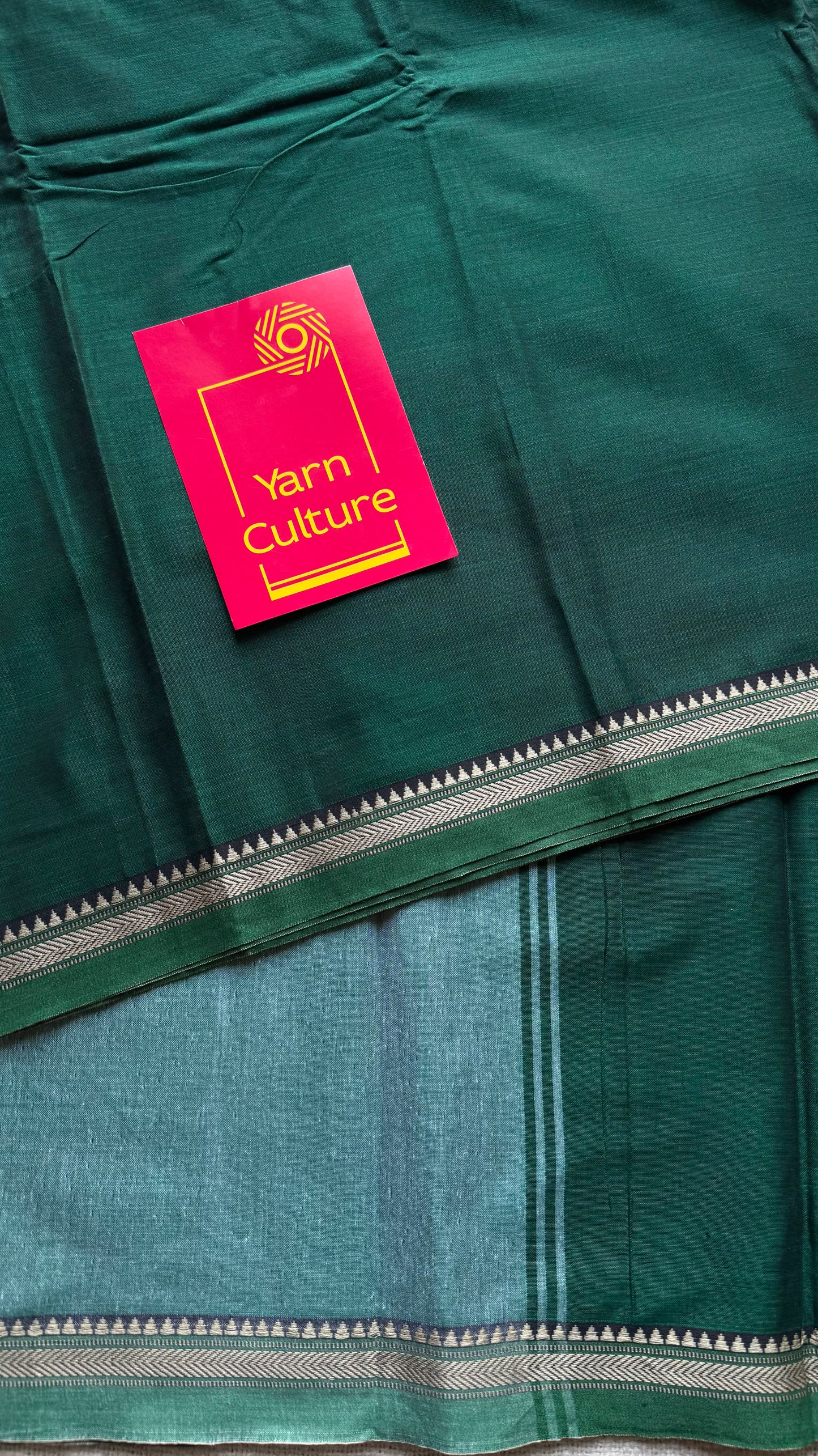 Dark green with light green border narayanpet saree, soft cotton - YCWOTDNPFE37