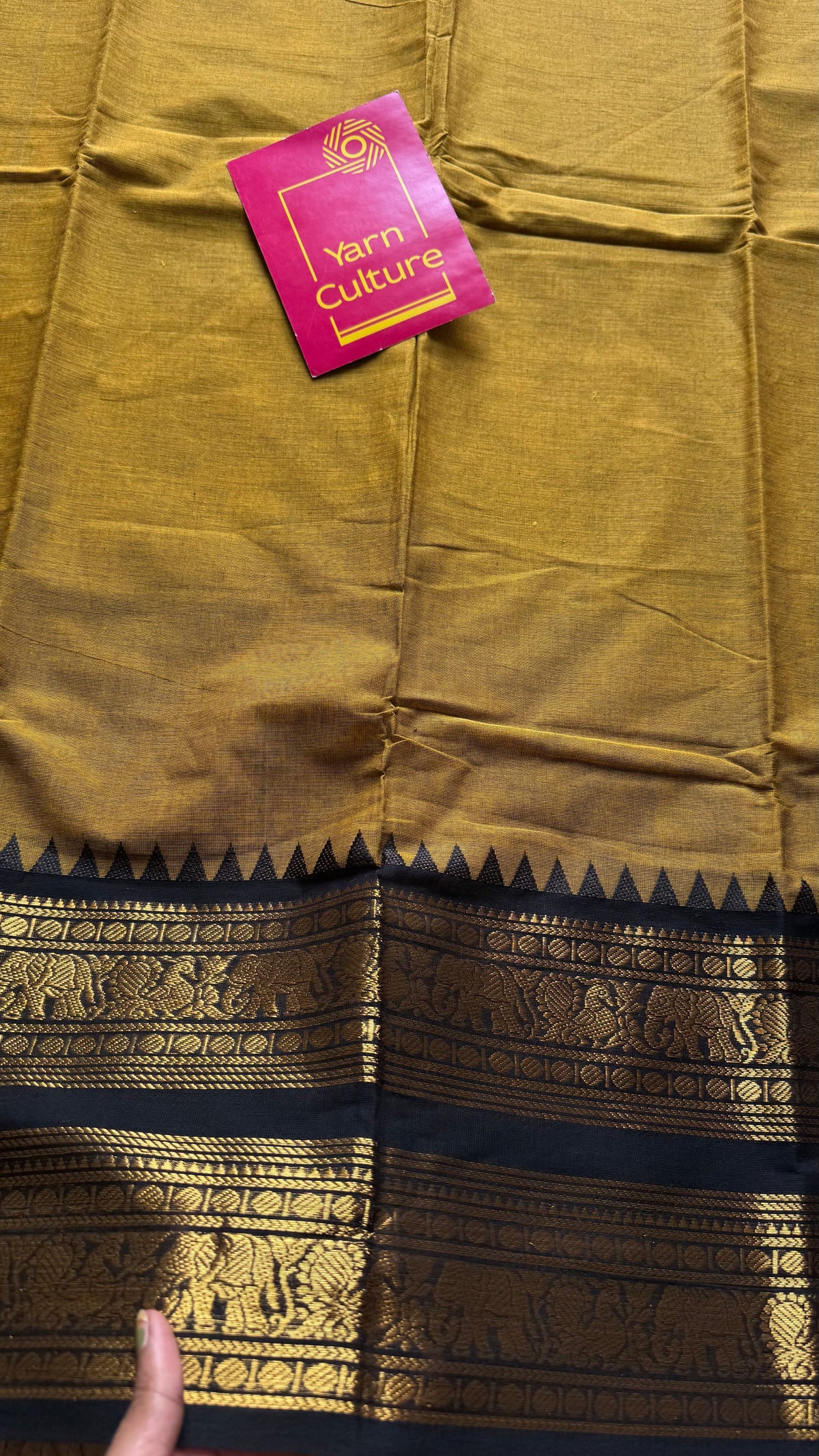 Ginger yellow with black long zari border, kanchi cotton saree - YCCOTNCCOC114