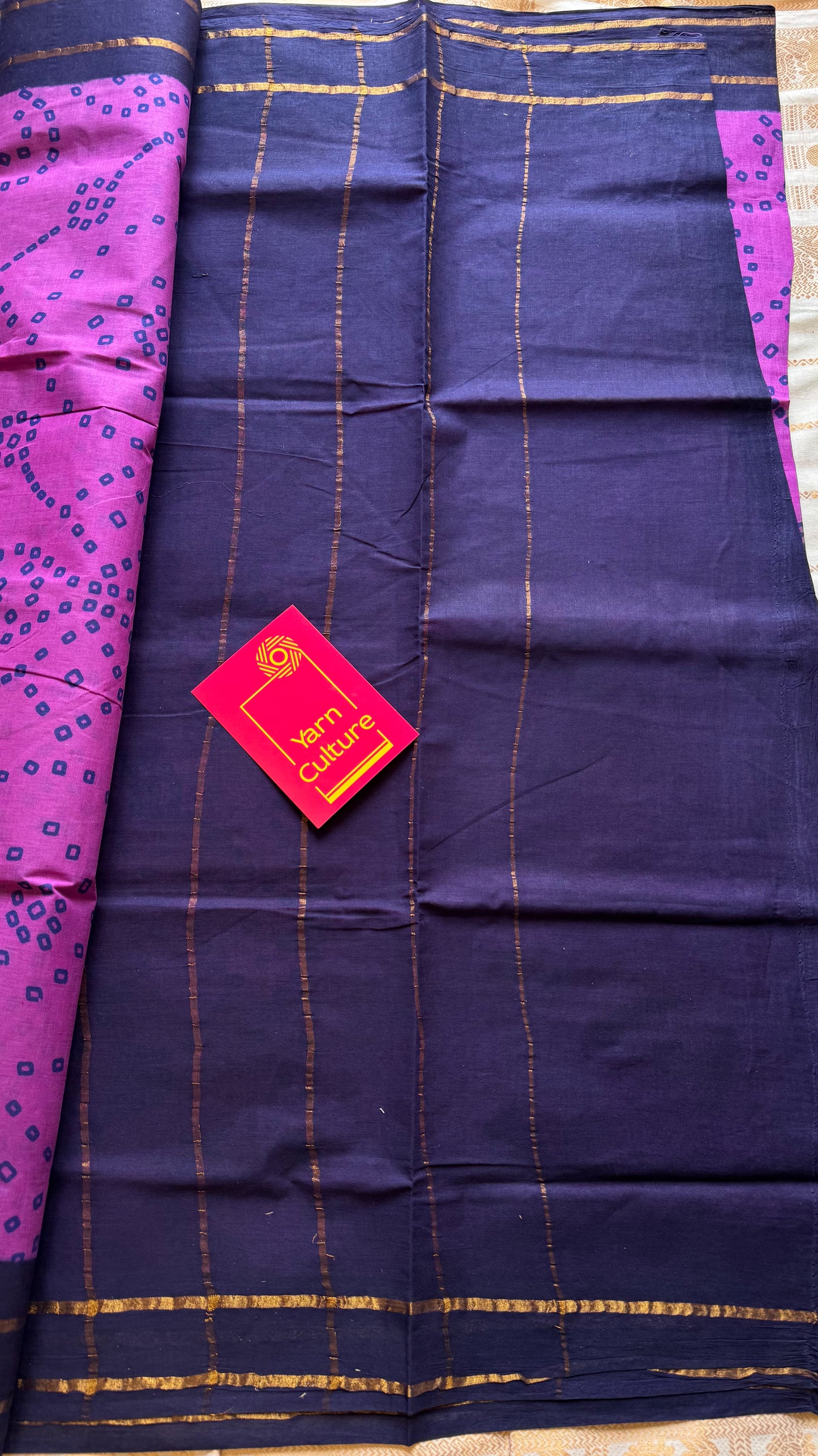 Purple with dark blue contrast, kattuchayam dyed madurai cotton saree - YCCOTNMA237