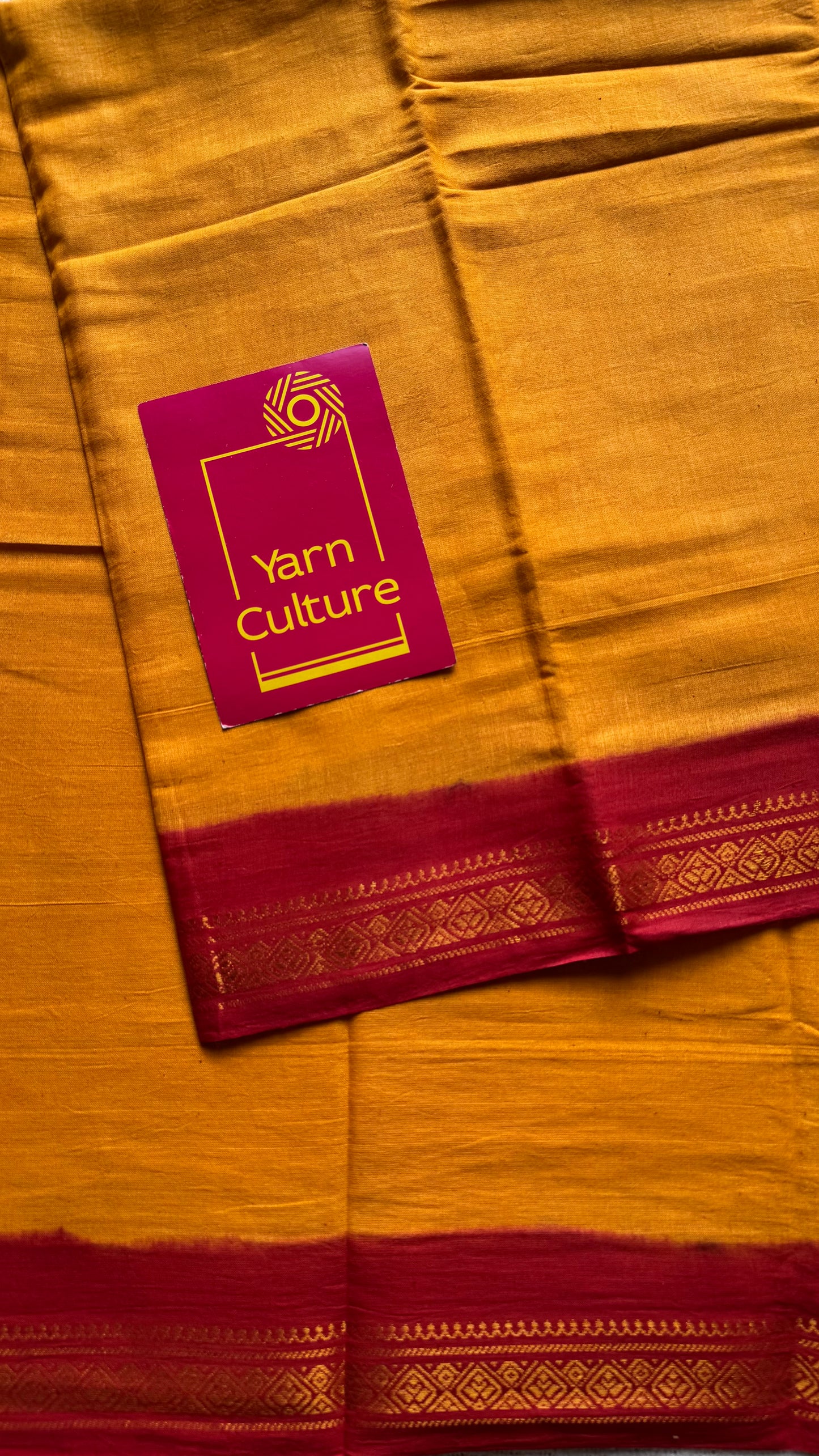 Yellow with red border sungudi, kattuchayam dyed, madurai cotton - YCCOTNSEMS100