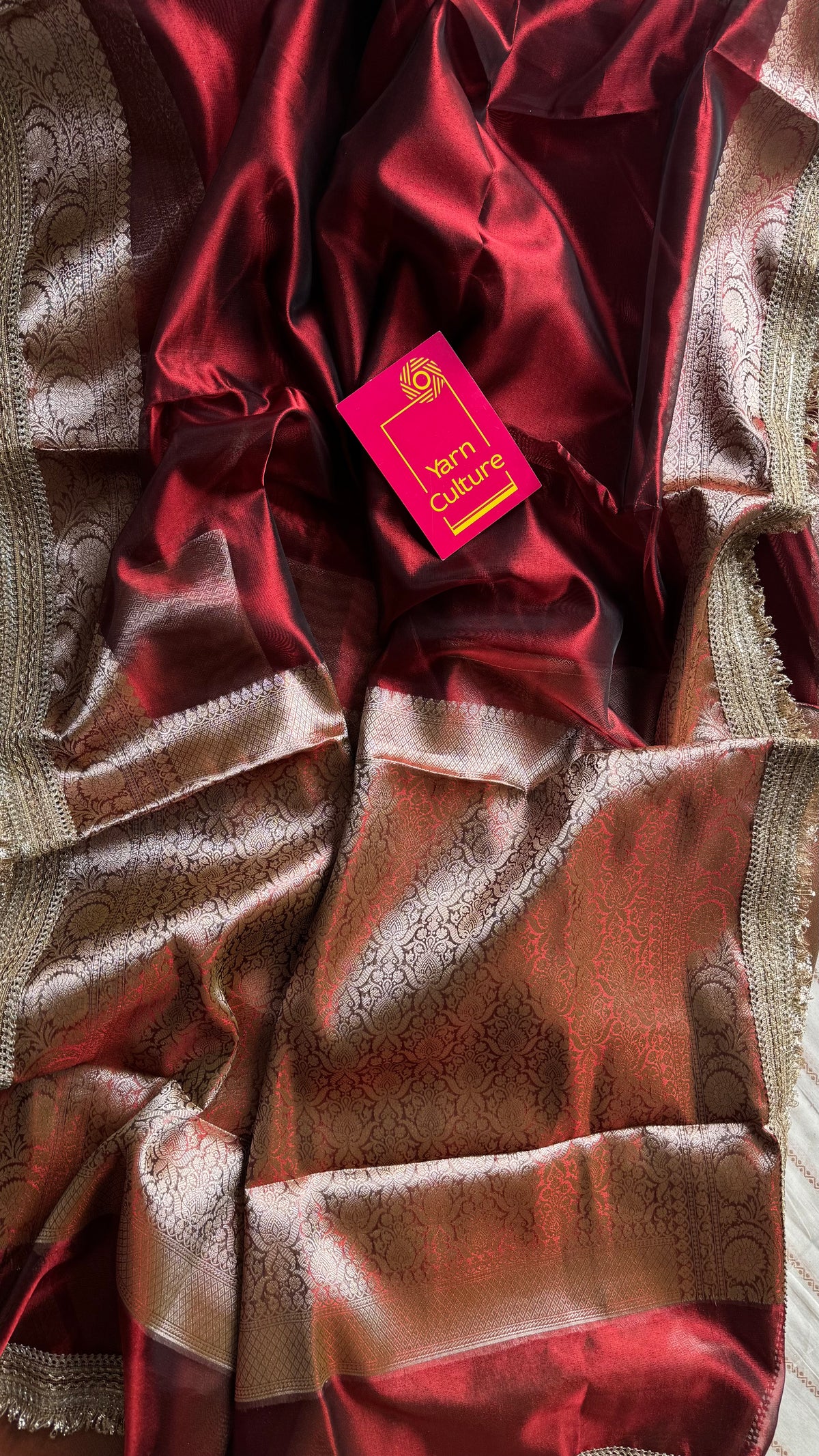 Red tissue Banarasi saree with embellished gold lace border - YCBLTOC79