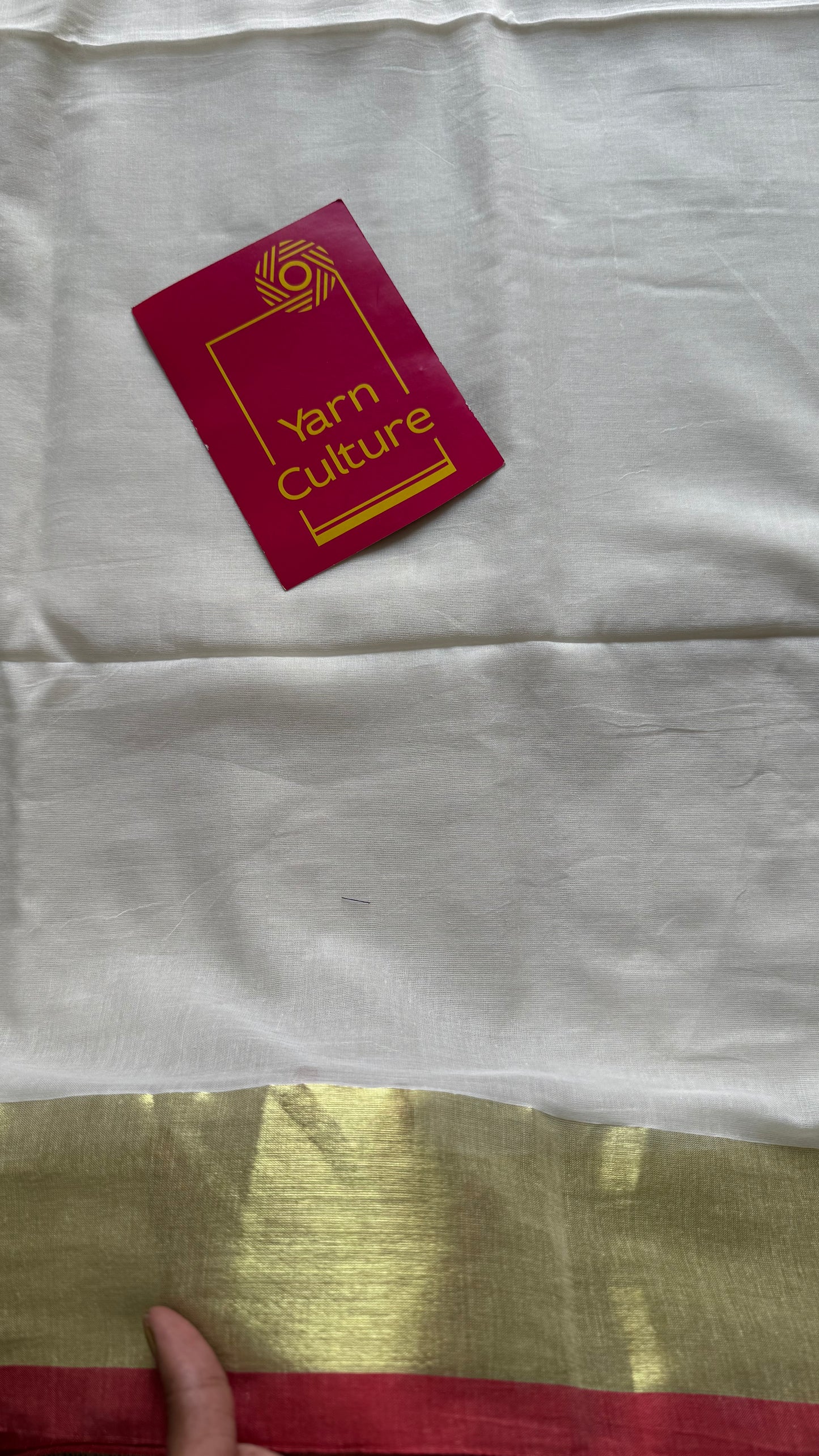 Ivory mul saree with red gold zari border  - YCBCMCFE291