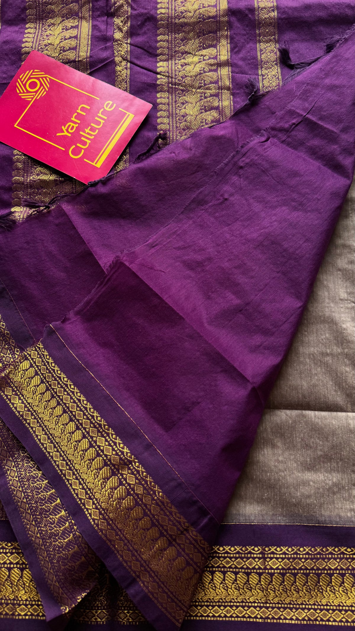 Warm grey with purple, cotton silk saree with zari border - YCCOTNKCOC107