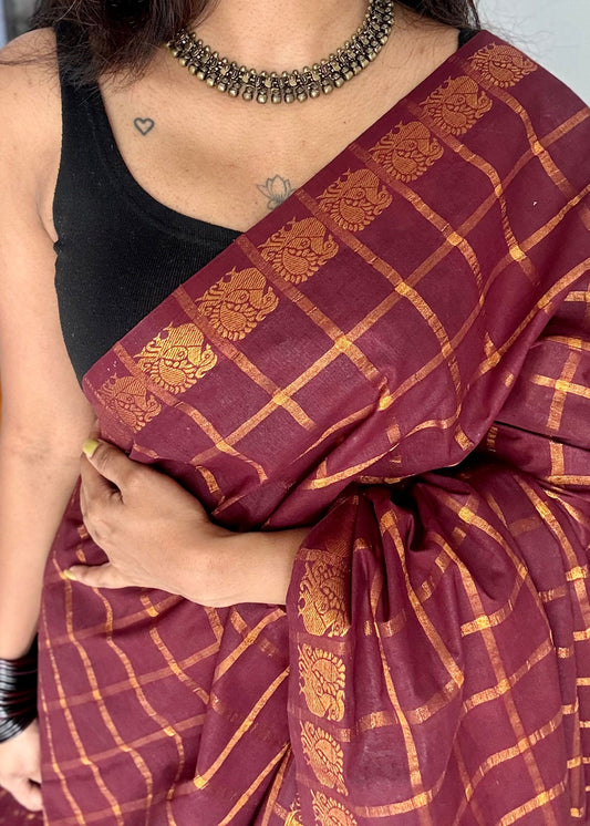 Maroon pavithra kattam sungudi, madurai cotton - YCCOTNSEMS07
