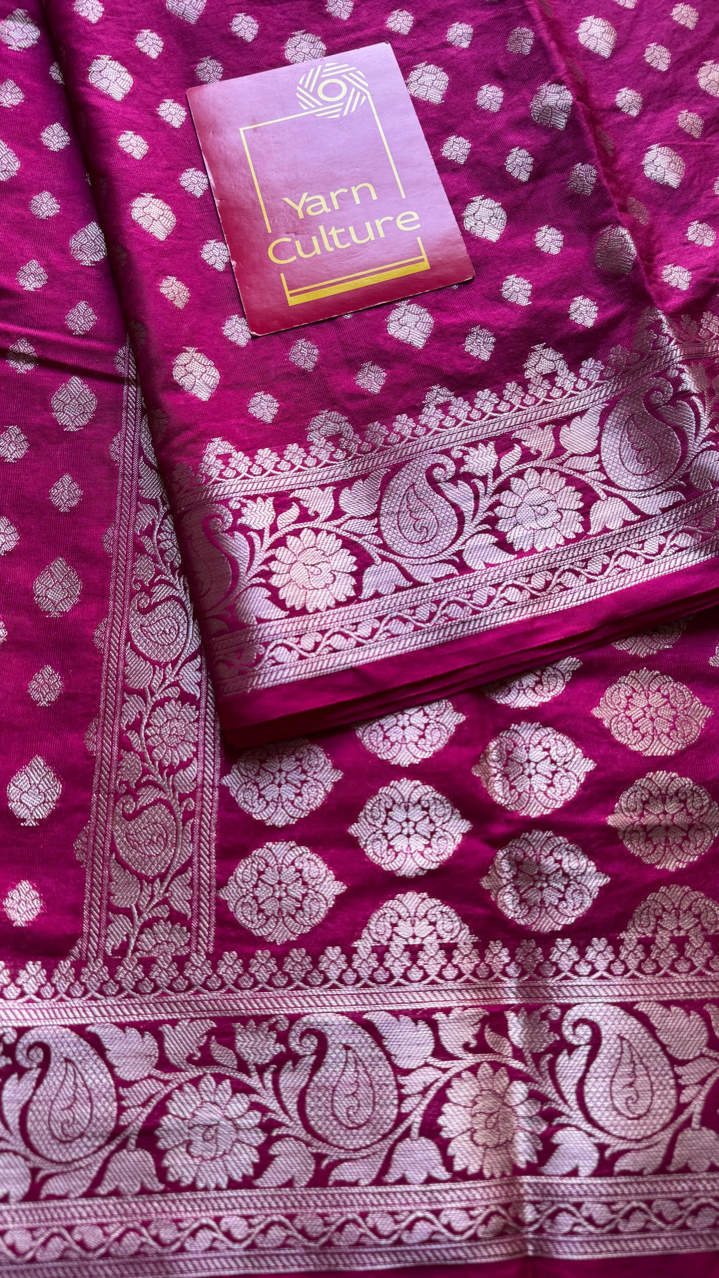Rani pink, silver buttas and zari, Banarasi semi-silk - YCDESE43