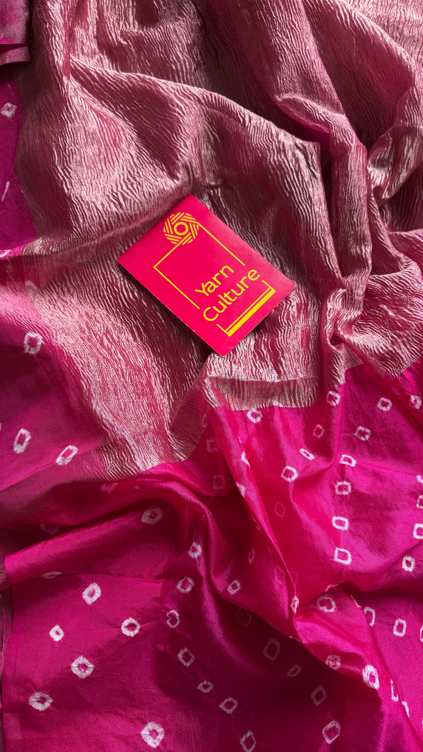 Hot Pink in crushed tissue, with bandhni borders in art silk - YCBLFE20