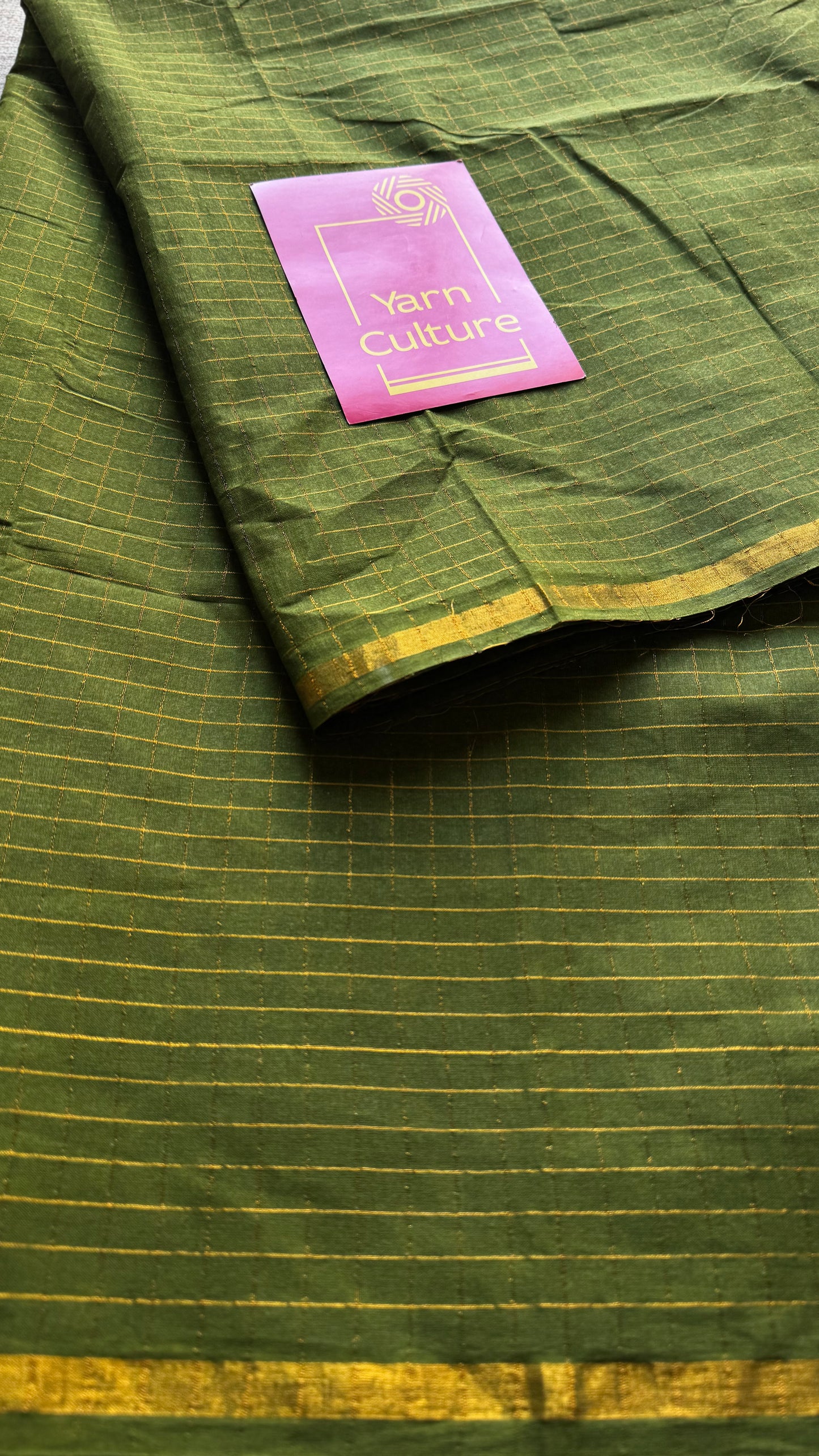 Olive green mini kattam kattuchayam dyed madurai cotton saree - YCCOTNMSFE105