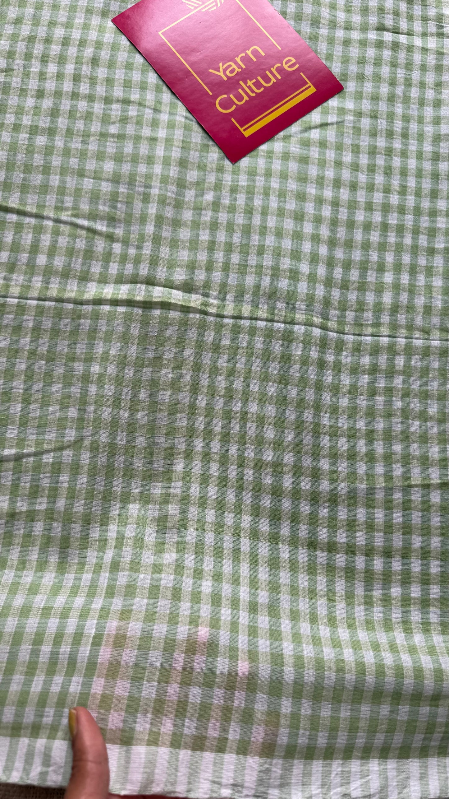 Light green and white checkered mul cotton saree  - YCBCMCCMA27