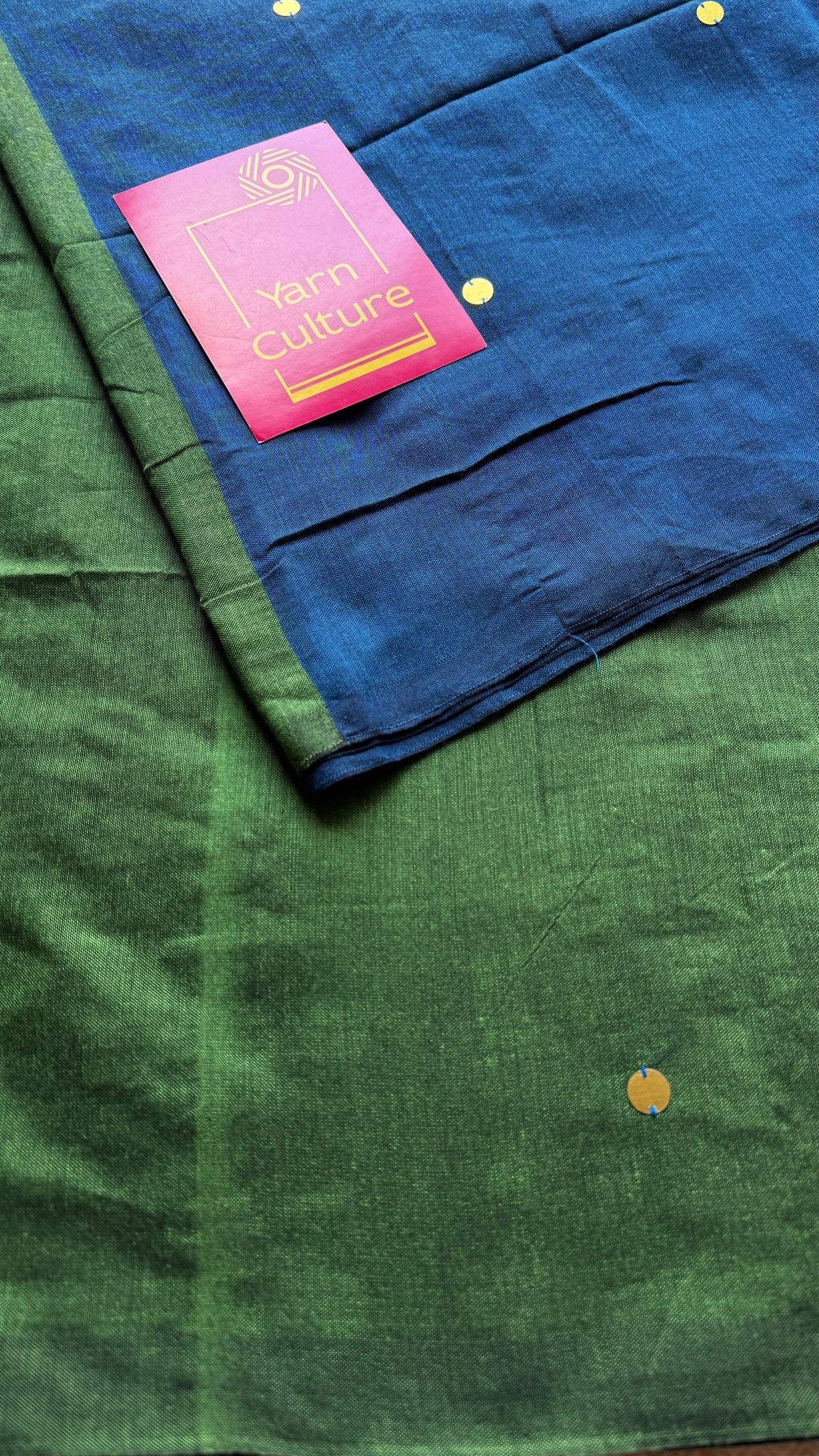 Blue with green contrast pallu, gini sequins, soft cotton saree - YCBCSCOC03