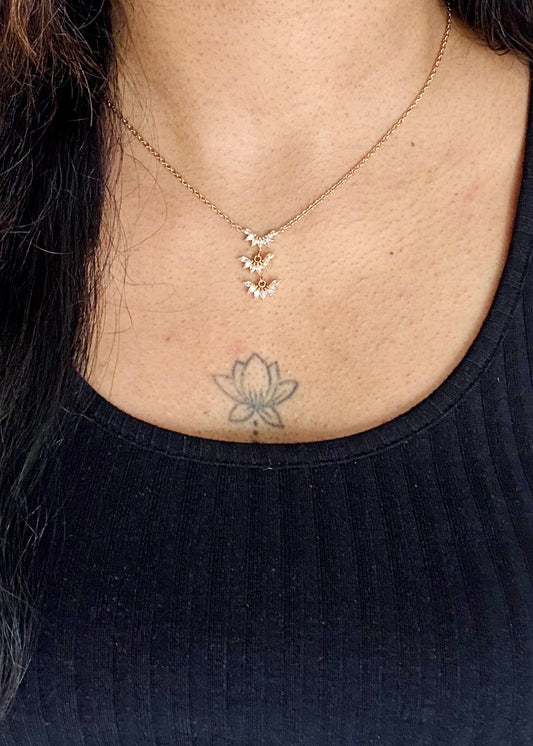Gold plated chain, three layered petal pendant - YCGPC257
