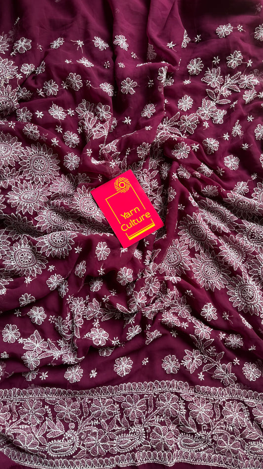Gehra Gulaab (deep rose) - Deep Wine Chikankari, georgette YCSLCJULCK02